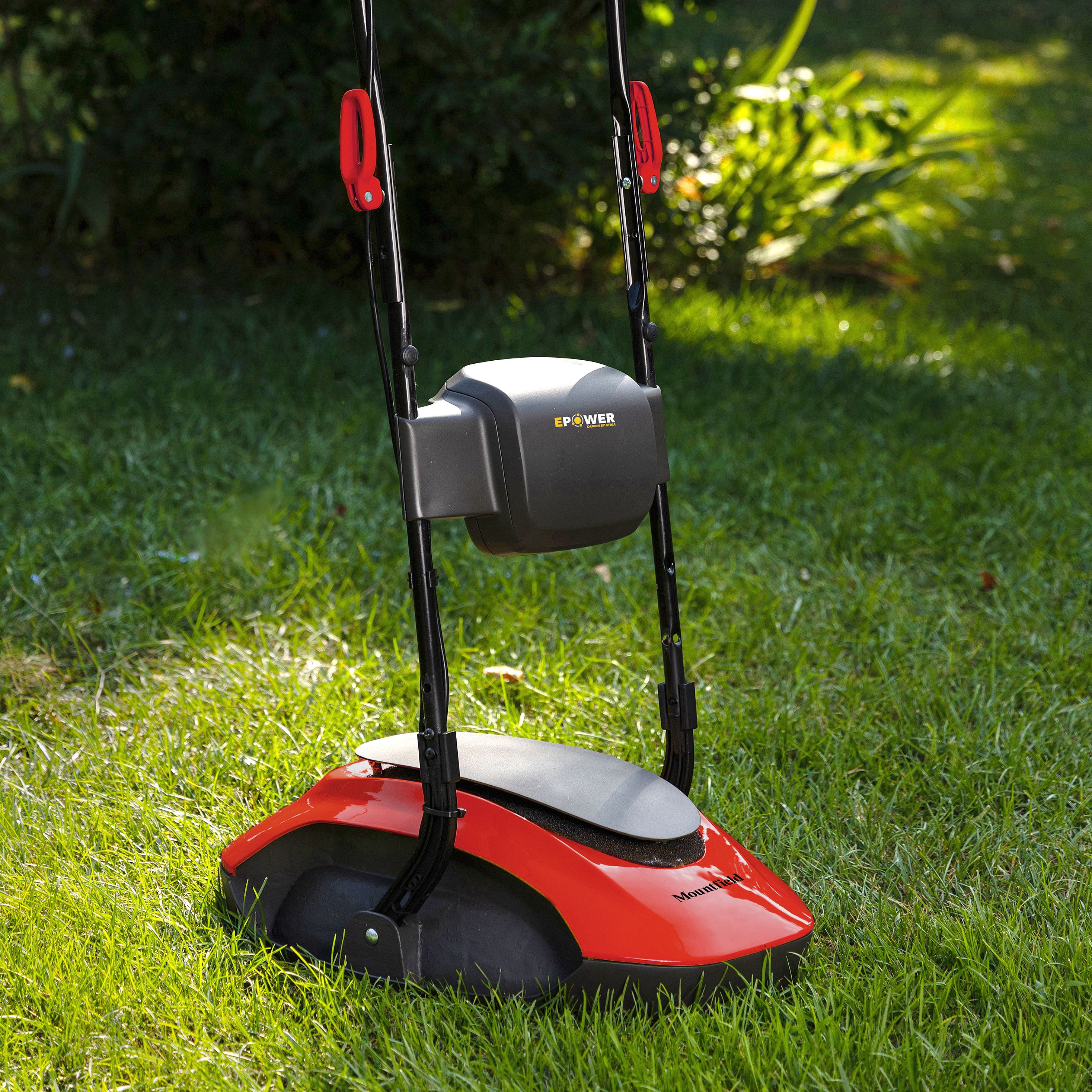 Battery powered store hover lawn mower