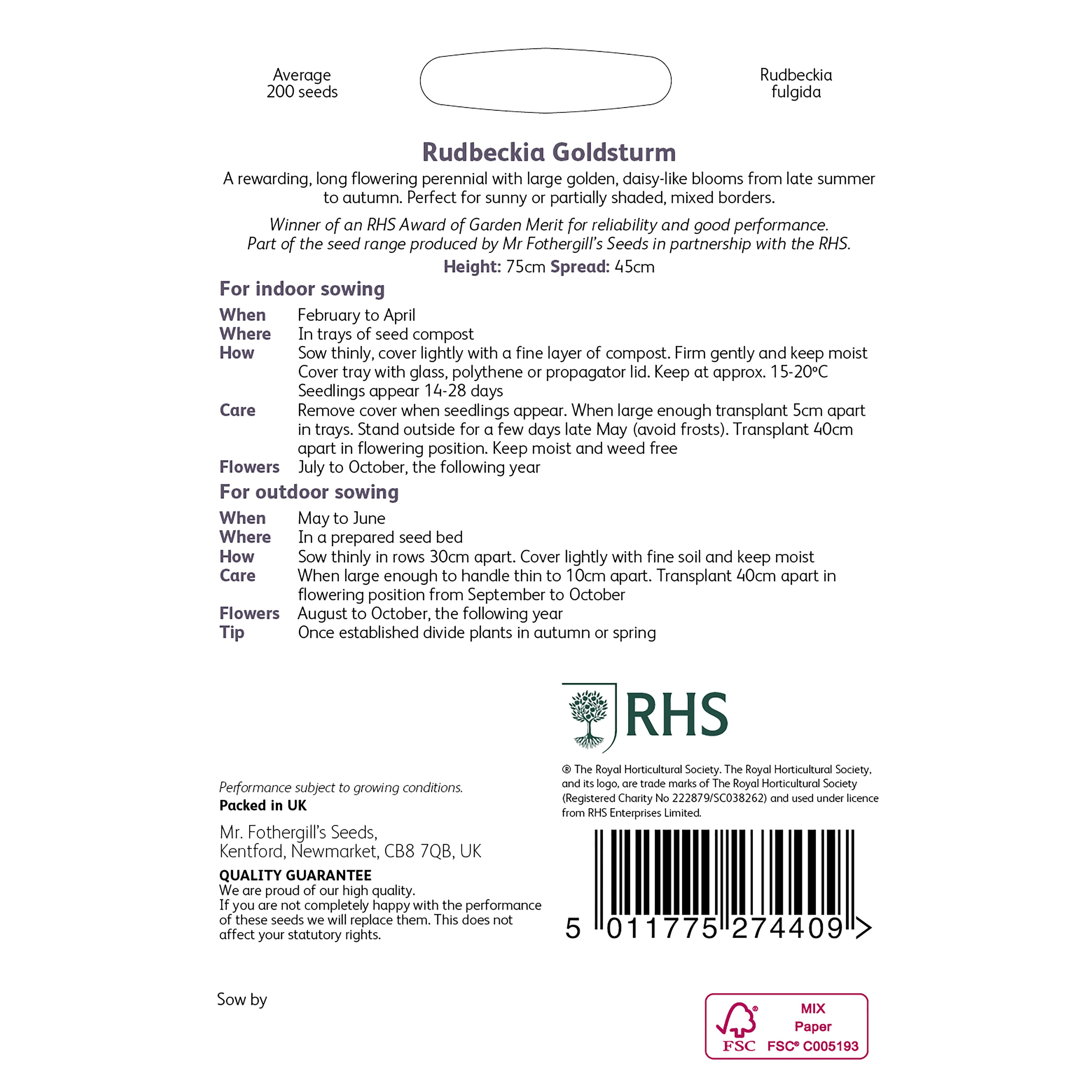 Mr Fothergills RHS Goldsturm Rudbeckia Seed