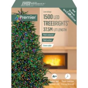 Multi-action 1500 Multicolour Treebrights LED String lights with Green cable