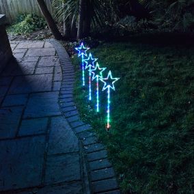 Multicolour LED Indoor & outdoor Stars Stake light, Set of 4