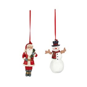 Multicolour Santa & snowman Fabric & plastic Hanging decoration set, Set of 2