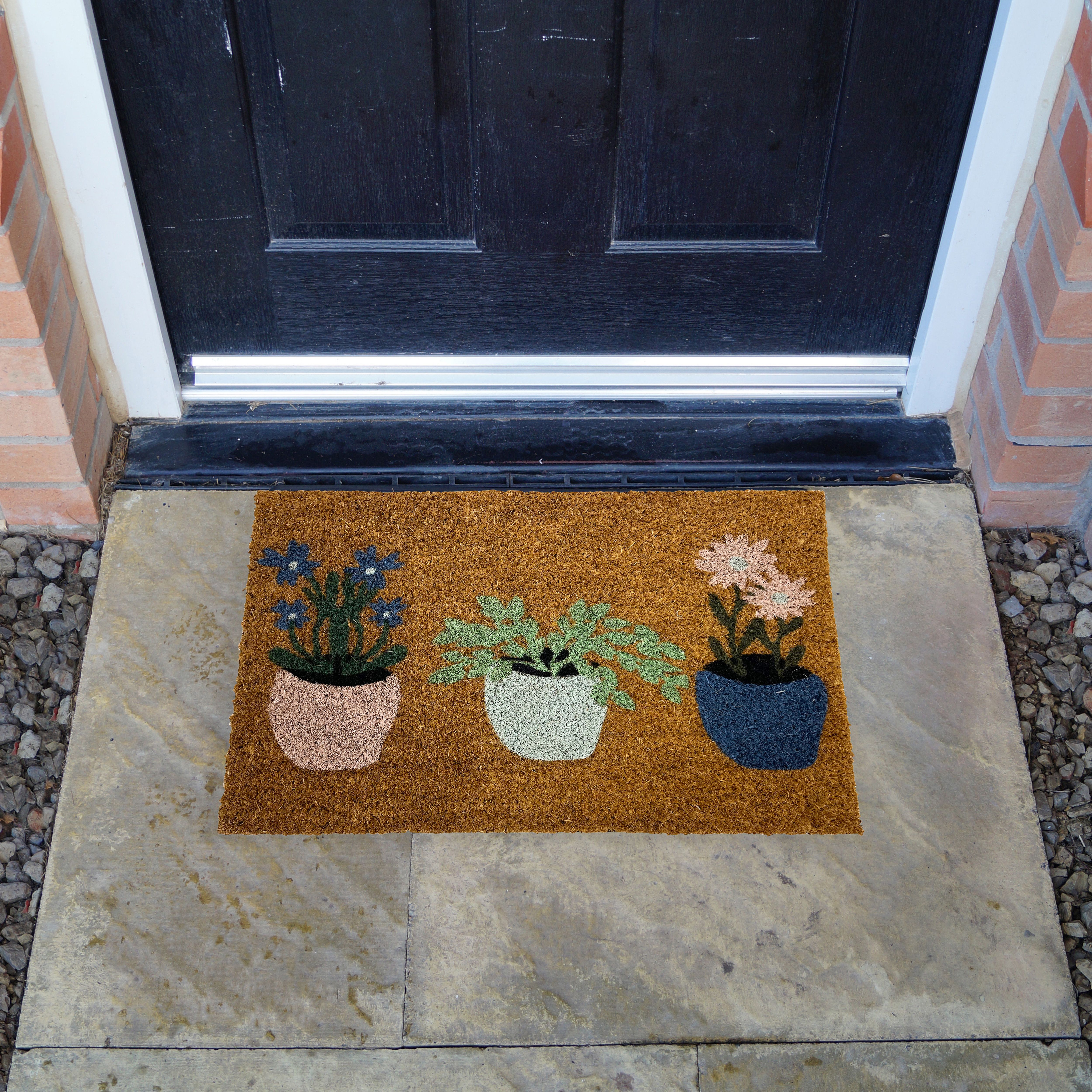 Multicoloured Flower Pots Rectangular Door mat, 57cm x 40cm