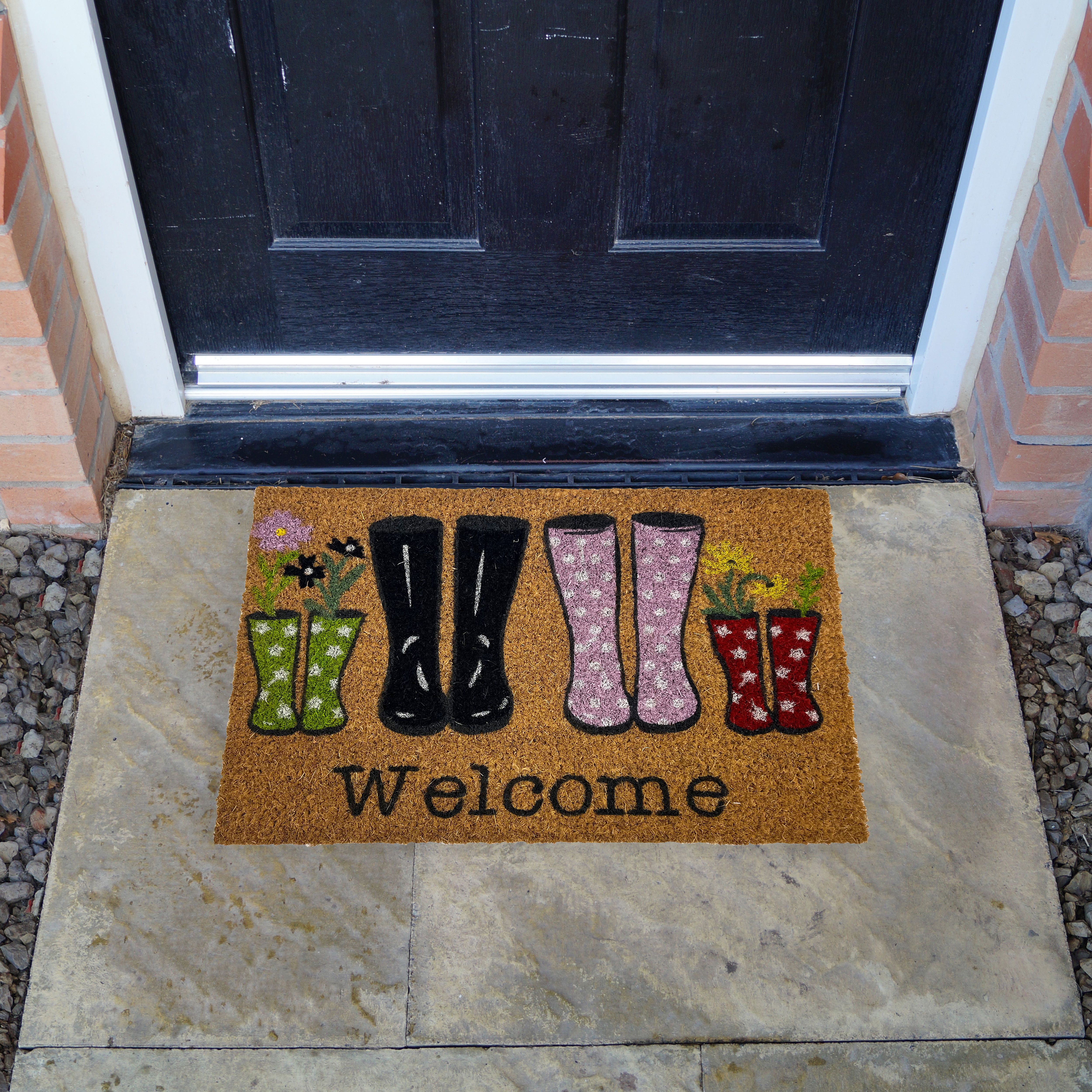 Multicoloured Wellies Welcome Rectangular Door mat, 57cm x 40cm