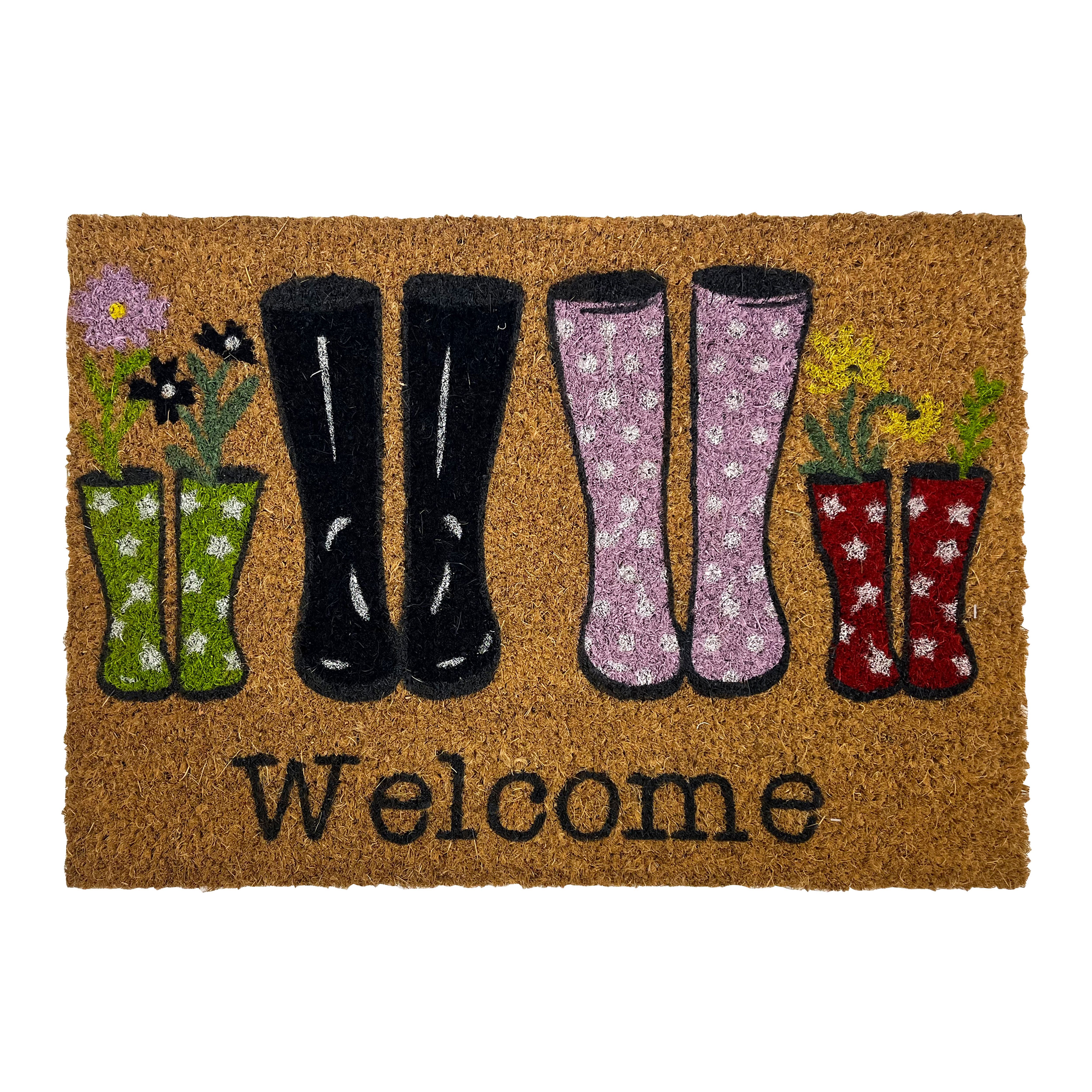 Multicoloured Wellies Welcome Rectangular Door mat, 57cm x 40cm