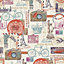 Muriva Multicolour Postcards Smooth Wallpaper