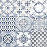 Muriva Tiles Blue Embossed Wallpaper