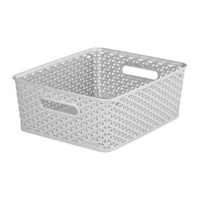 My Style Modern Matt grey rattan effect 13L Plastic Non-foldable Stackable Nestable Storage basket (H)135mm (W)296mm