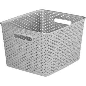 My Style Modern Matt grey rattan effect 18L Plastic Non-foldable Stackable Nestable Storage basket (H)220mm (W)295mm