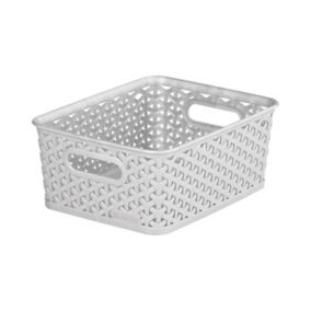 My Style Modern Matt grey rattan effect 4L Plastic Non-foldable Stackable Nestable Storage basket (H)102mm (W)196mm