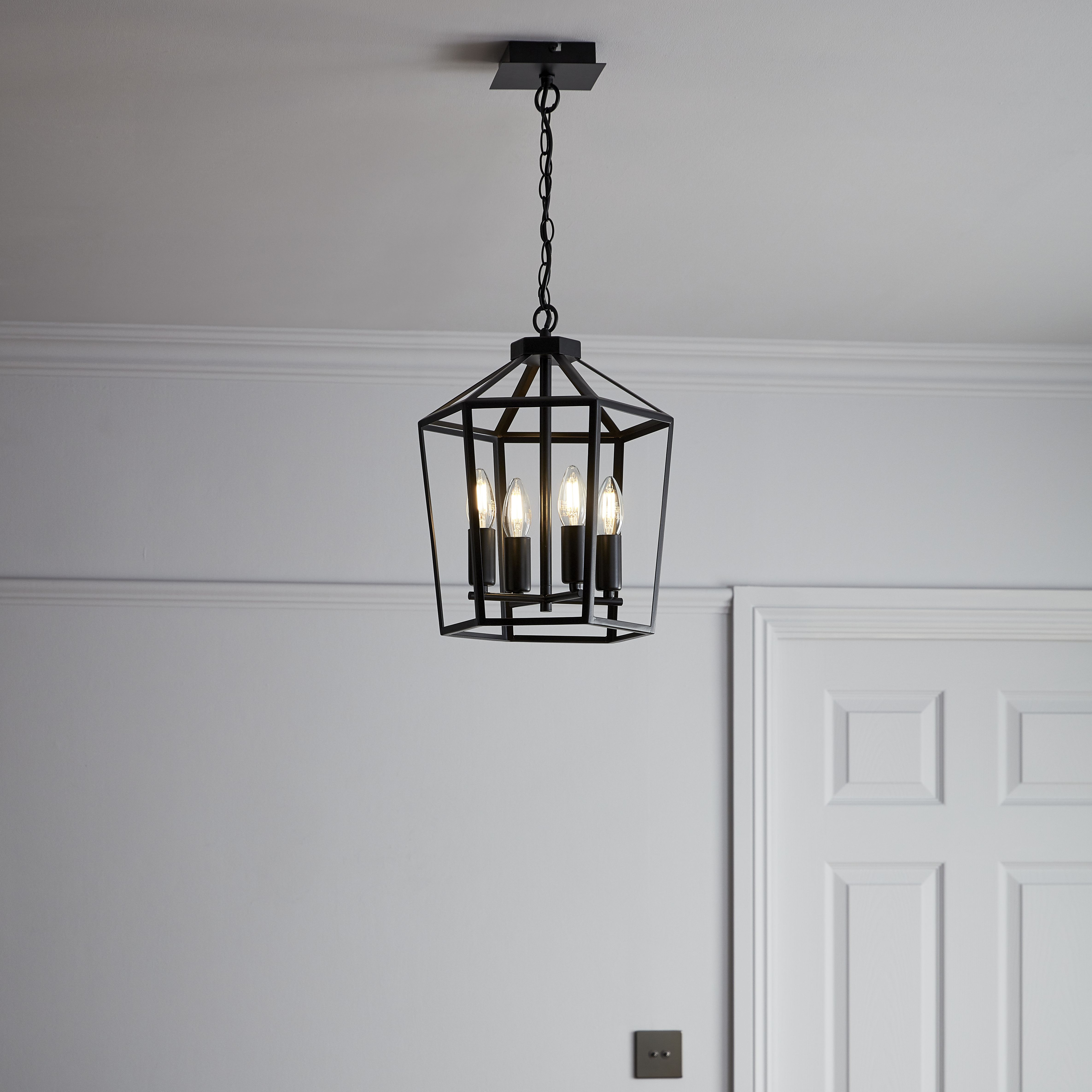 Nantan Matt Black 4 Lamp Pendant ceiling light, (Dia)300mm