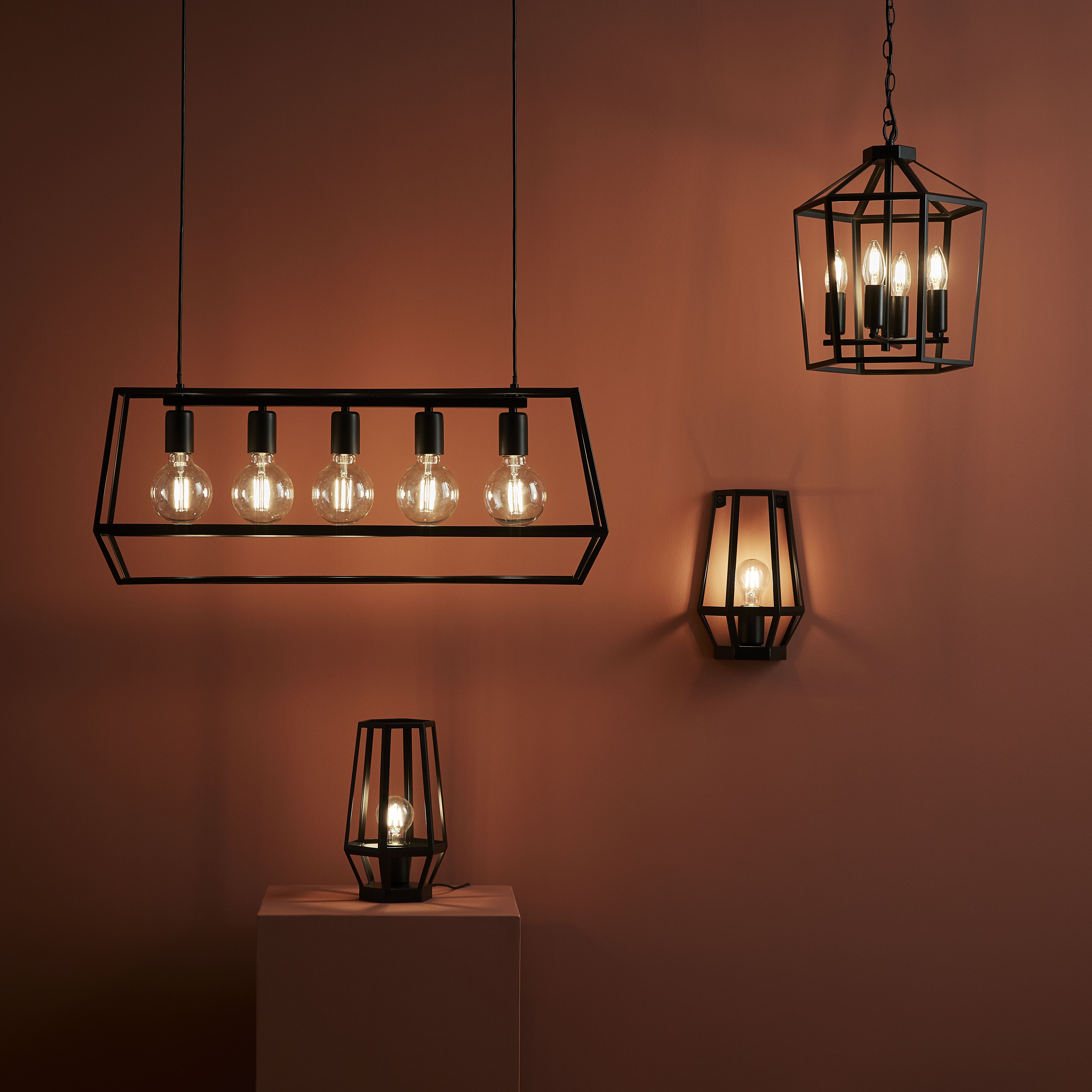 Nantan Matt Black 4 Lamp Pendant ceiling light, (Dia)300mm