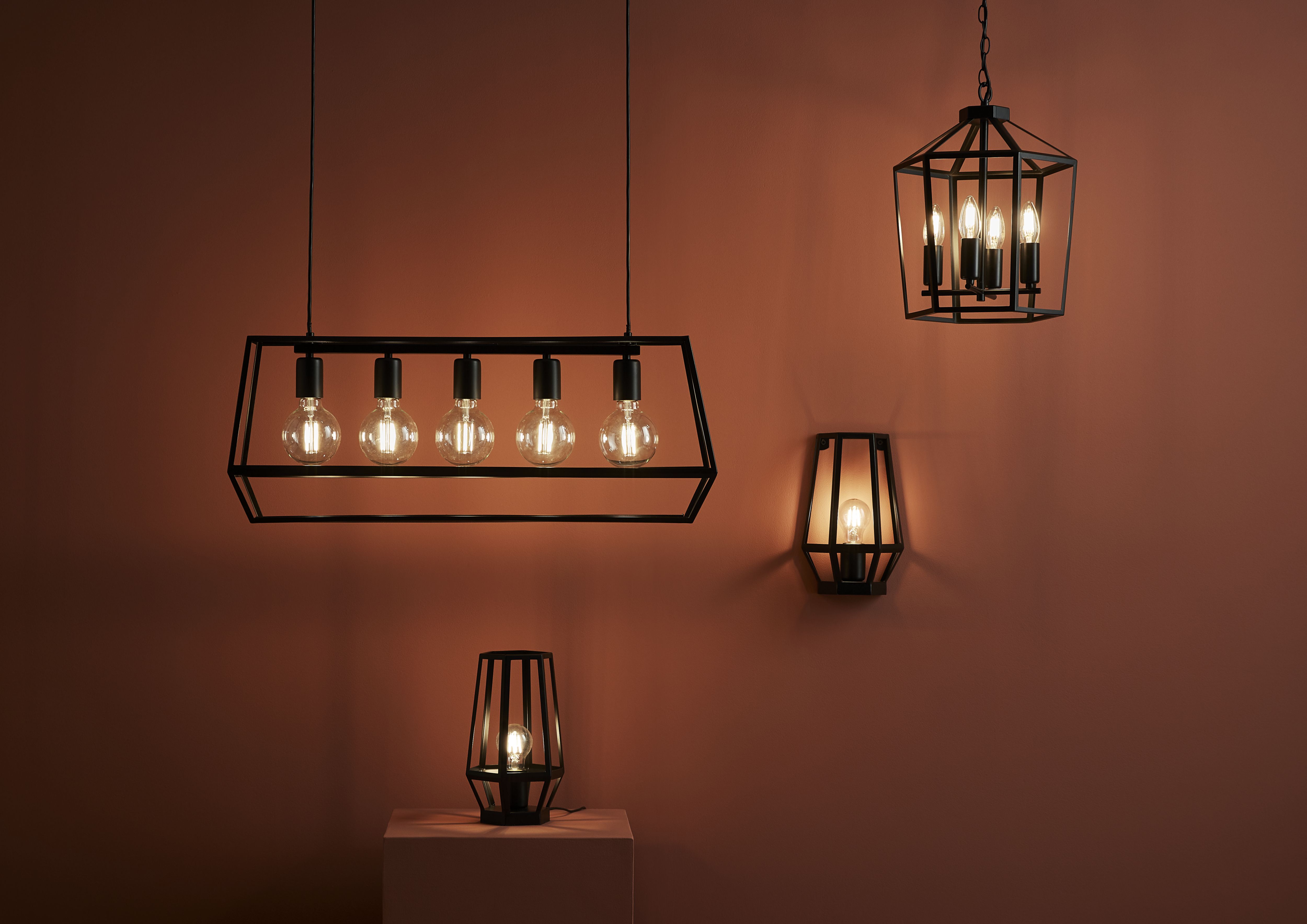 Nantan Matt Black 4 Lamp Pendant ceiling light, (Dia)300mm