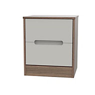 Nantes Satin grey oak effect 2 Drawer Narrow Bedside chest (H)570mm (W)450mm (D)395mm