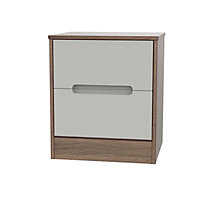 Nantes Satin grey oak effect 2 Drawer Narrow Bedside table (H)570mm (W)450mm (D)395mm