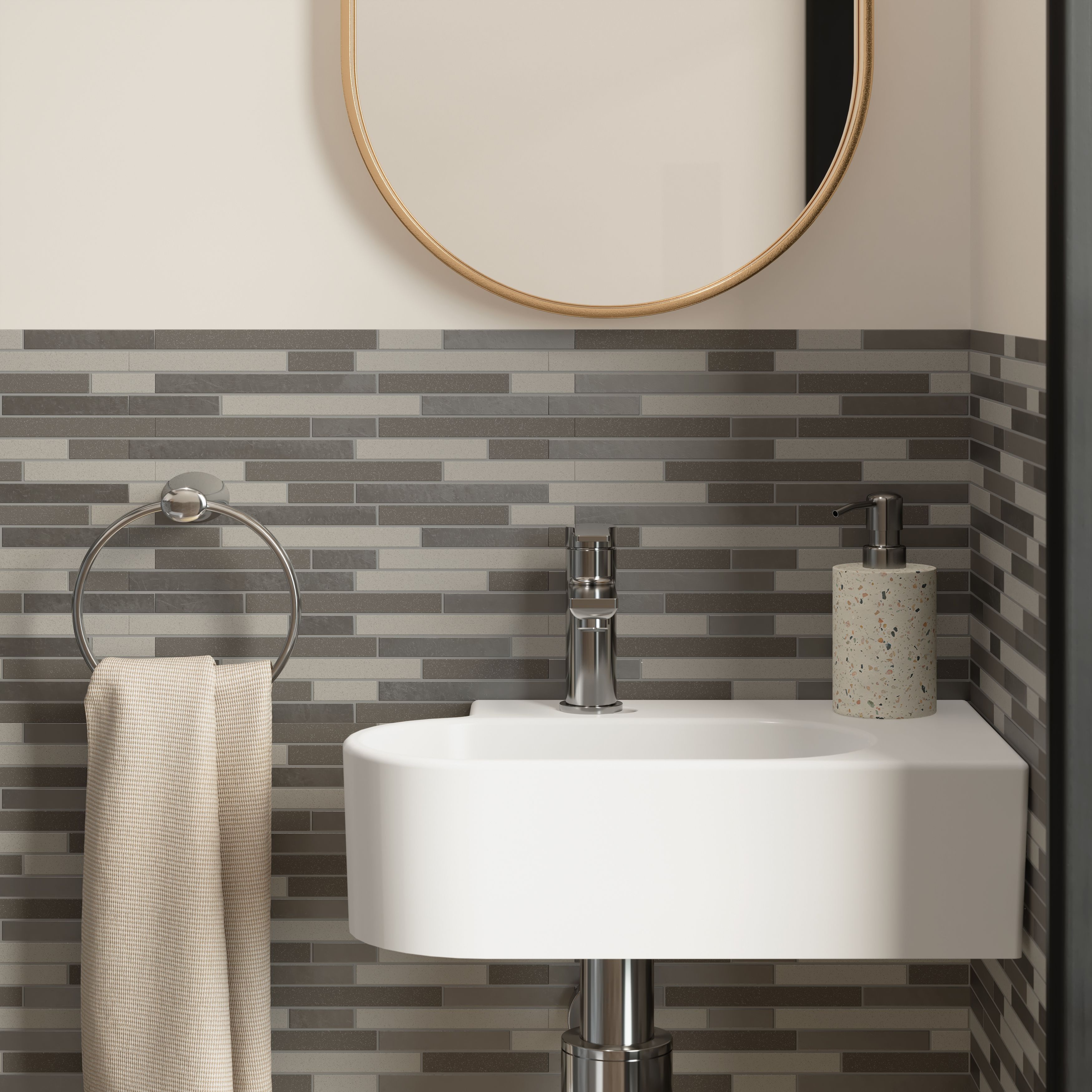 Naplo Grey Aluminium Mosaic tile, (L)304mm (W)300mm
