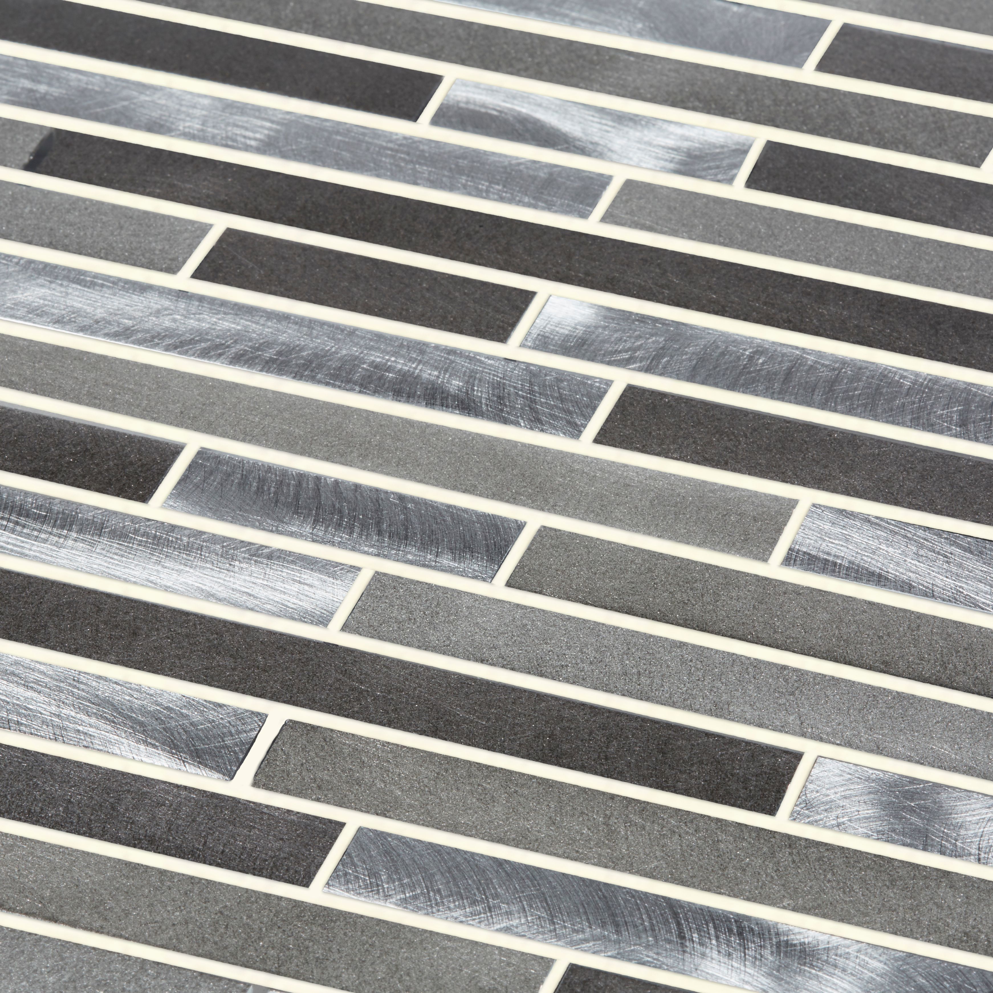 Naplo Grey Aluminium Mosaic tile, (L)304mm (W)300mm