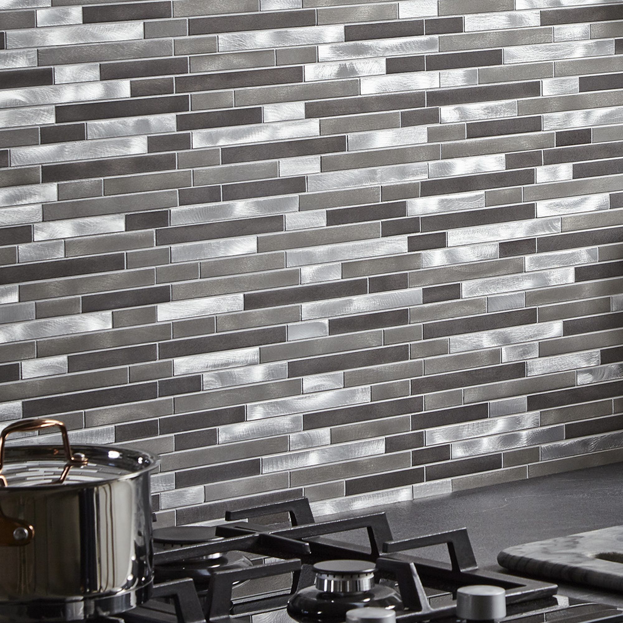 Naplo Grey Aluminium Mosaic tile, (L)304mm (W)300mm