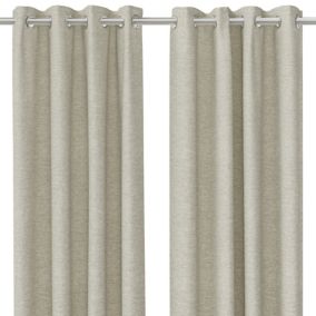 Napour Beige Plain Lined Eyelet Curtain (W)117cm (L)137cm, Pair