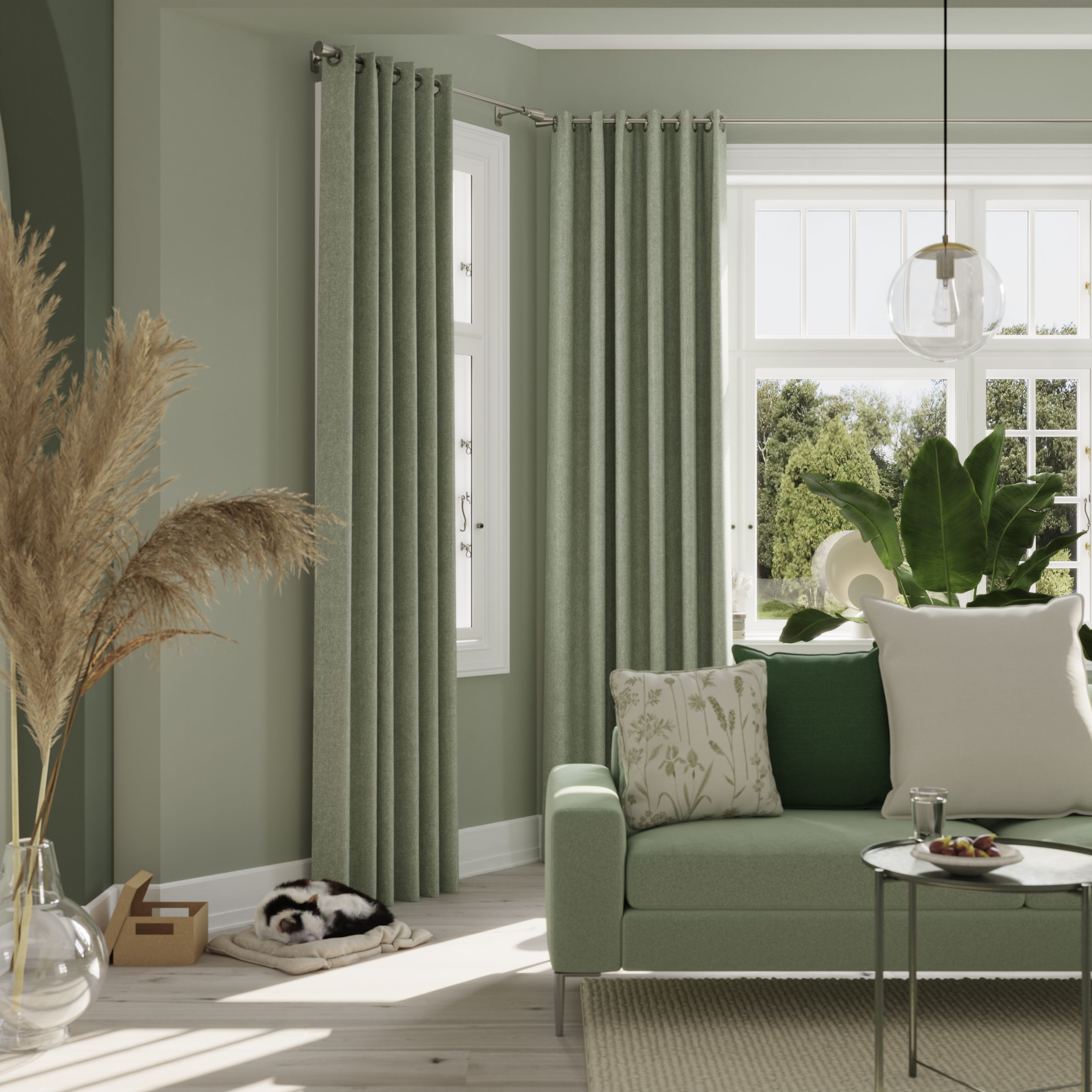 Napour Light green Plain Lined Eyelet Curtain (W)167cm (L)183cm, Pair