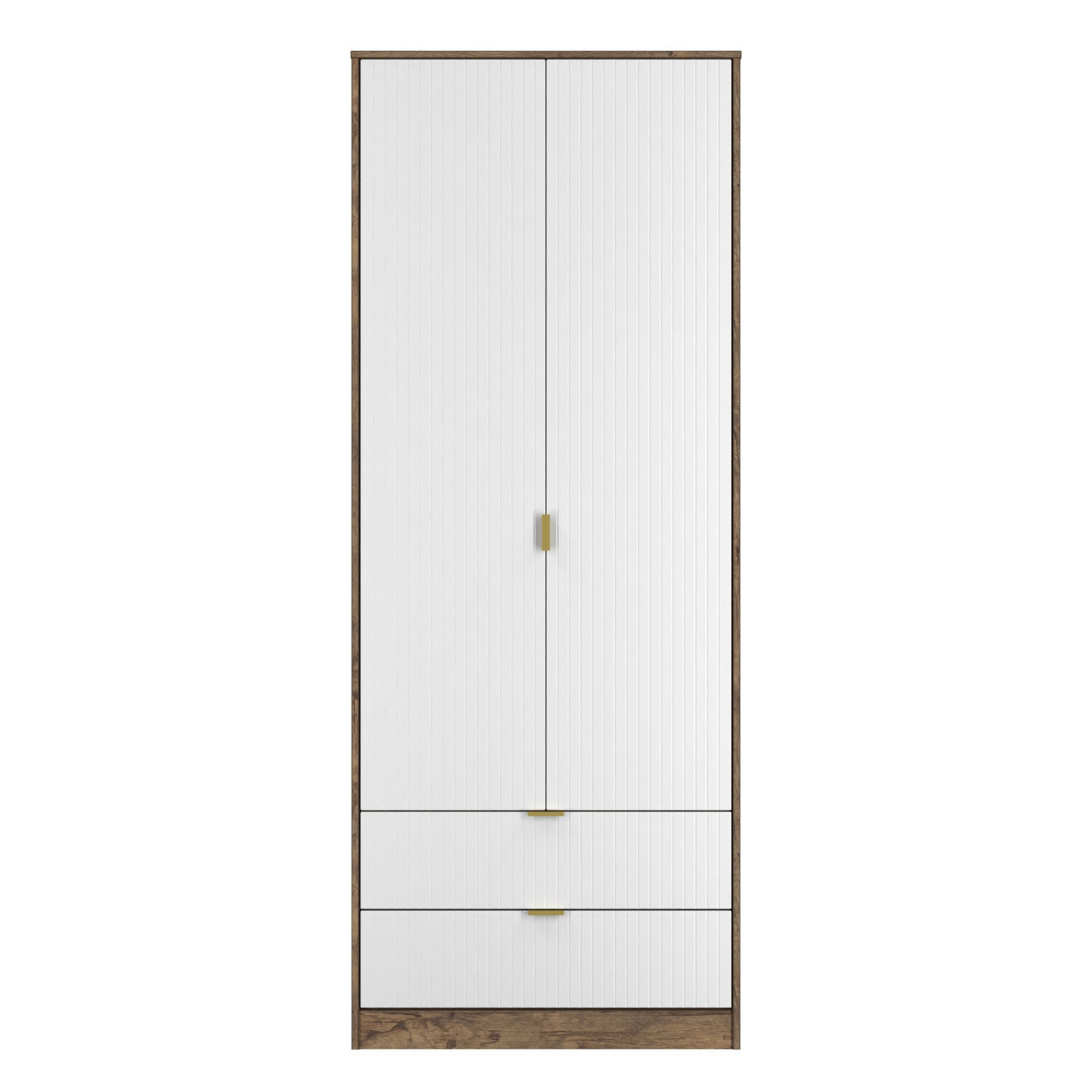 Nashville Ready assembled Contemporary White & oak 2 Drawer Tall Double Wardrobe (H)1960mm (W)740mm (D)520mm