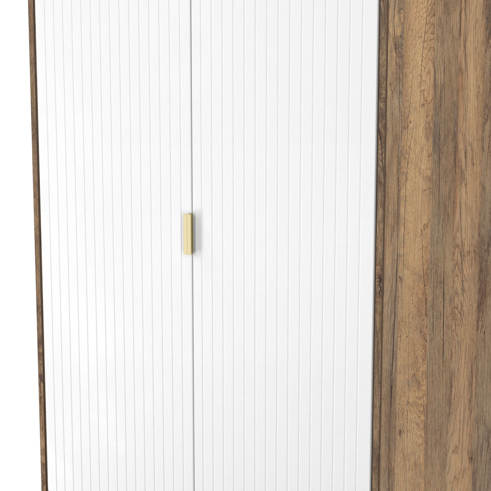 Nashville Ready assembled Contemporary White & oak 2 Drawer Tall Double Wardrobe (H)1960mm (W)740mm (D)520mm