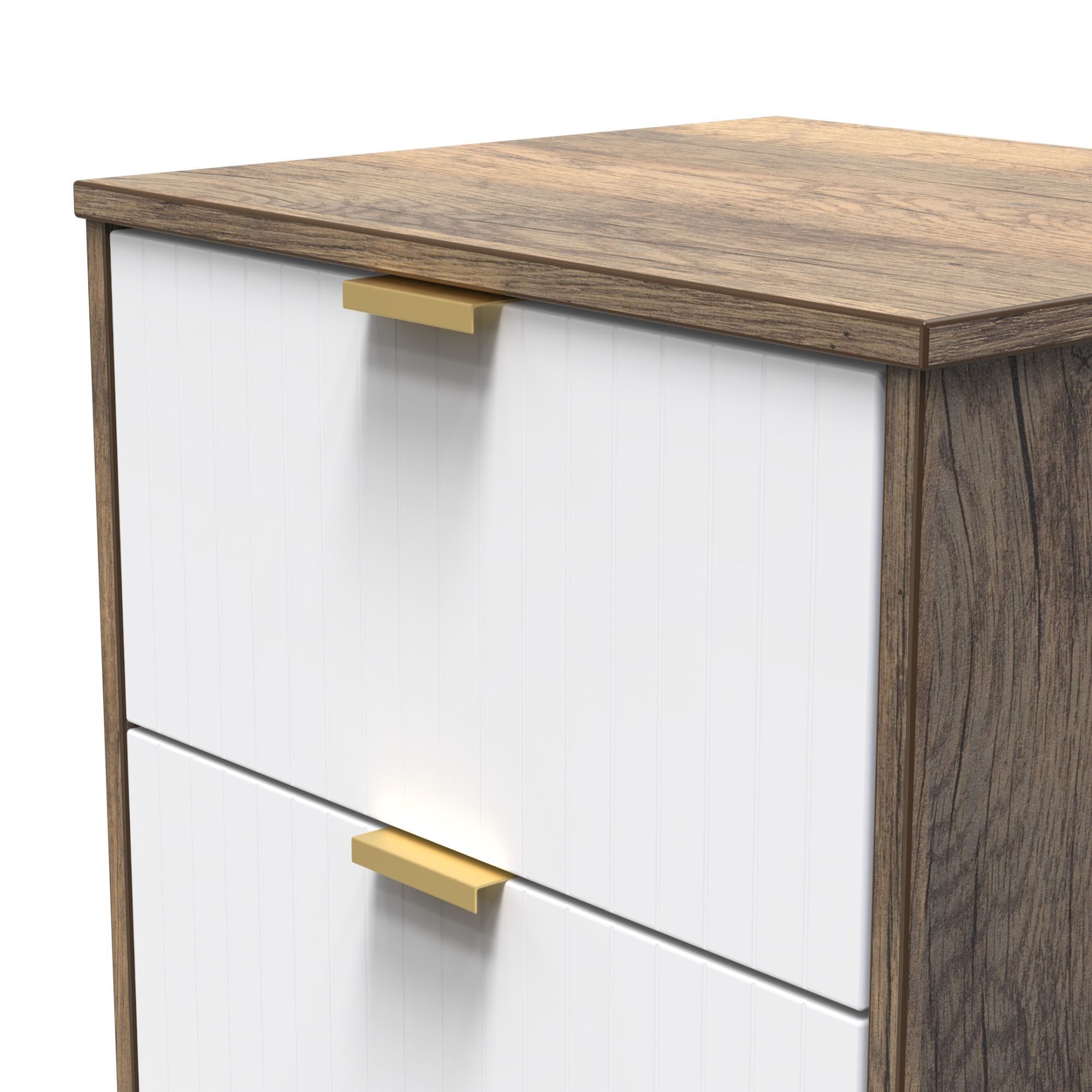 Nashville Ready assembled White & oak 2 Drawer Bedside chest (H)521mm (W)450mm (D)395mm