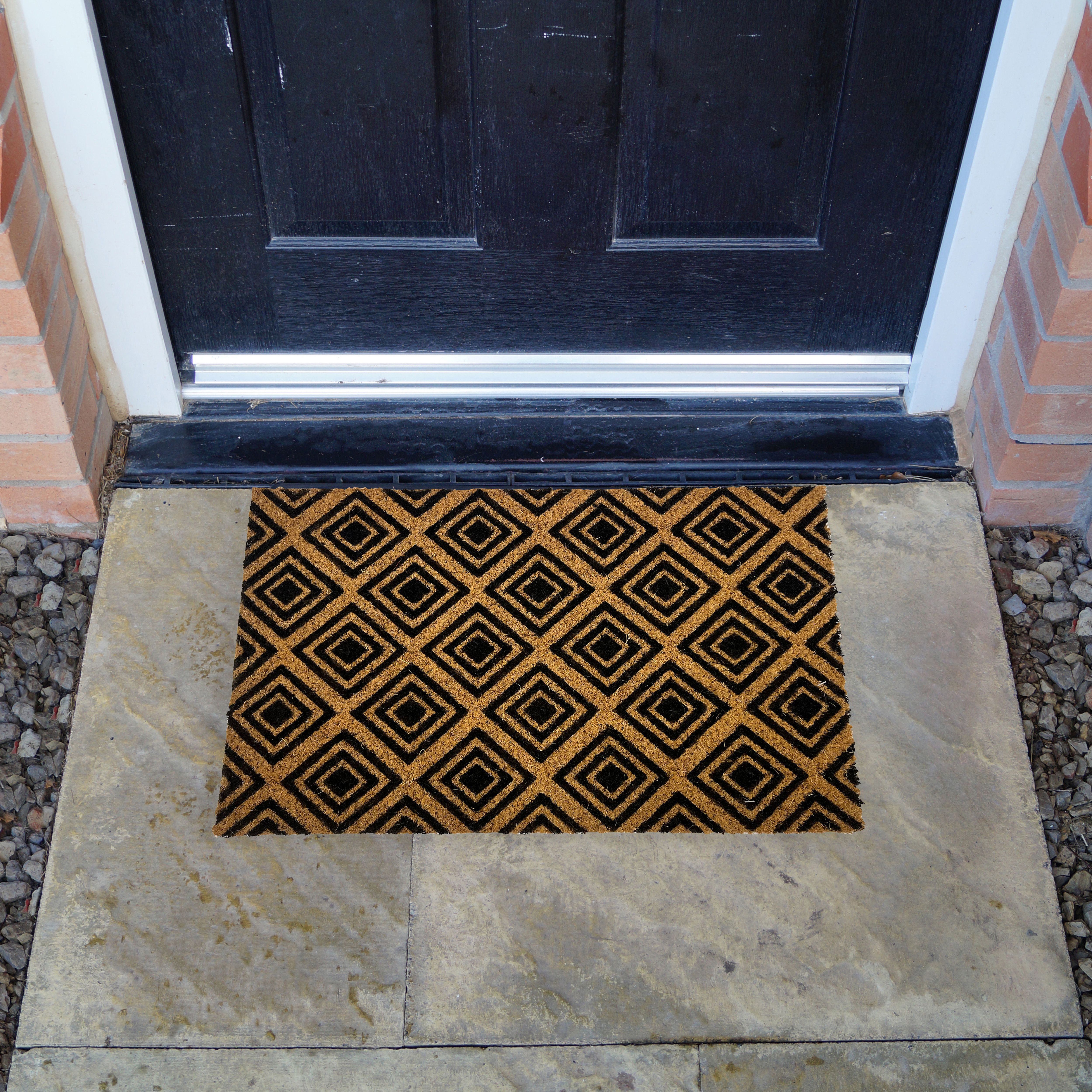 Natural & Black Diamond Rectangular Door mat, 57cm x 40cm
