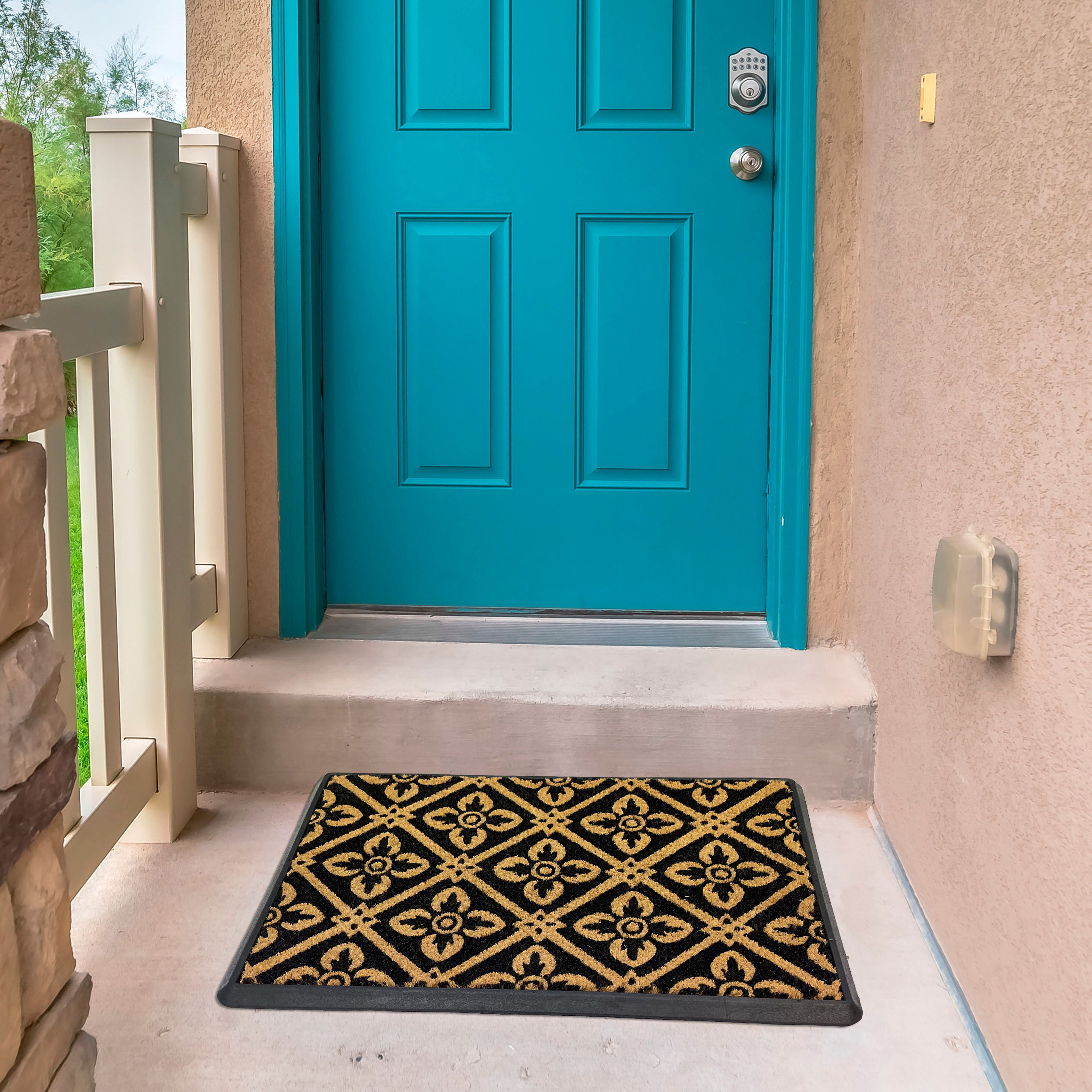 Natural & Black Geometric Door mat, 60cm x 40cm