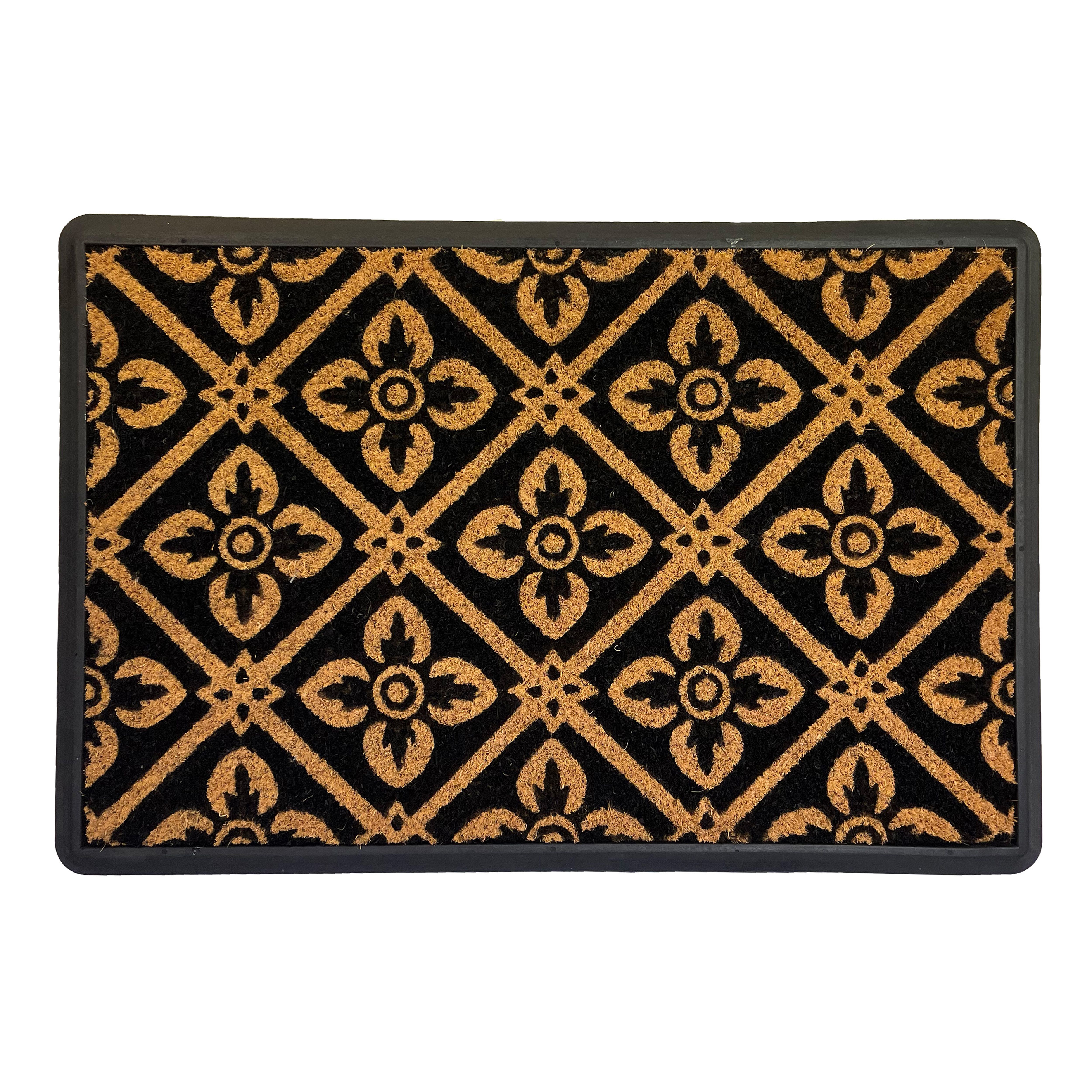 Natural & Black Geometric Door mat, 60cm x 40cm