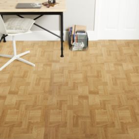 Natural Parquet effect Self adhesive Vinyl tile, Pack of 13