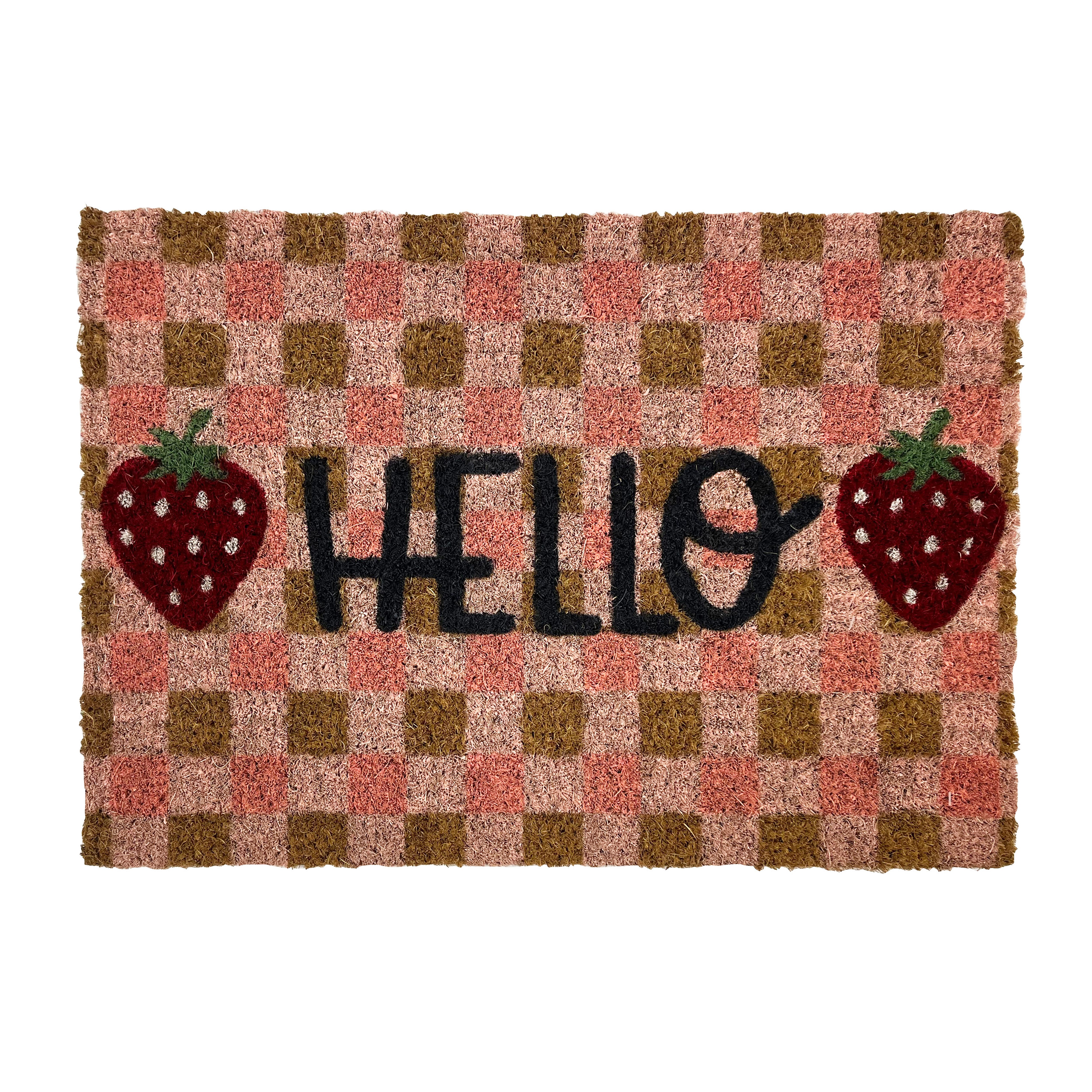 Natural & Pink Hello Strawberry Rectangular Door mat, 57cm x 40cm