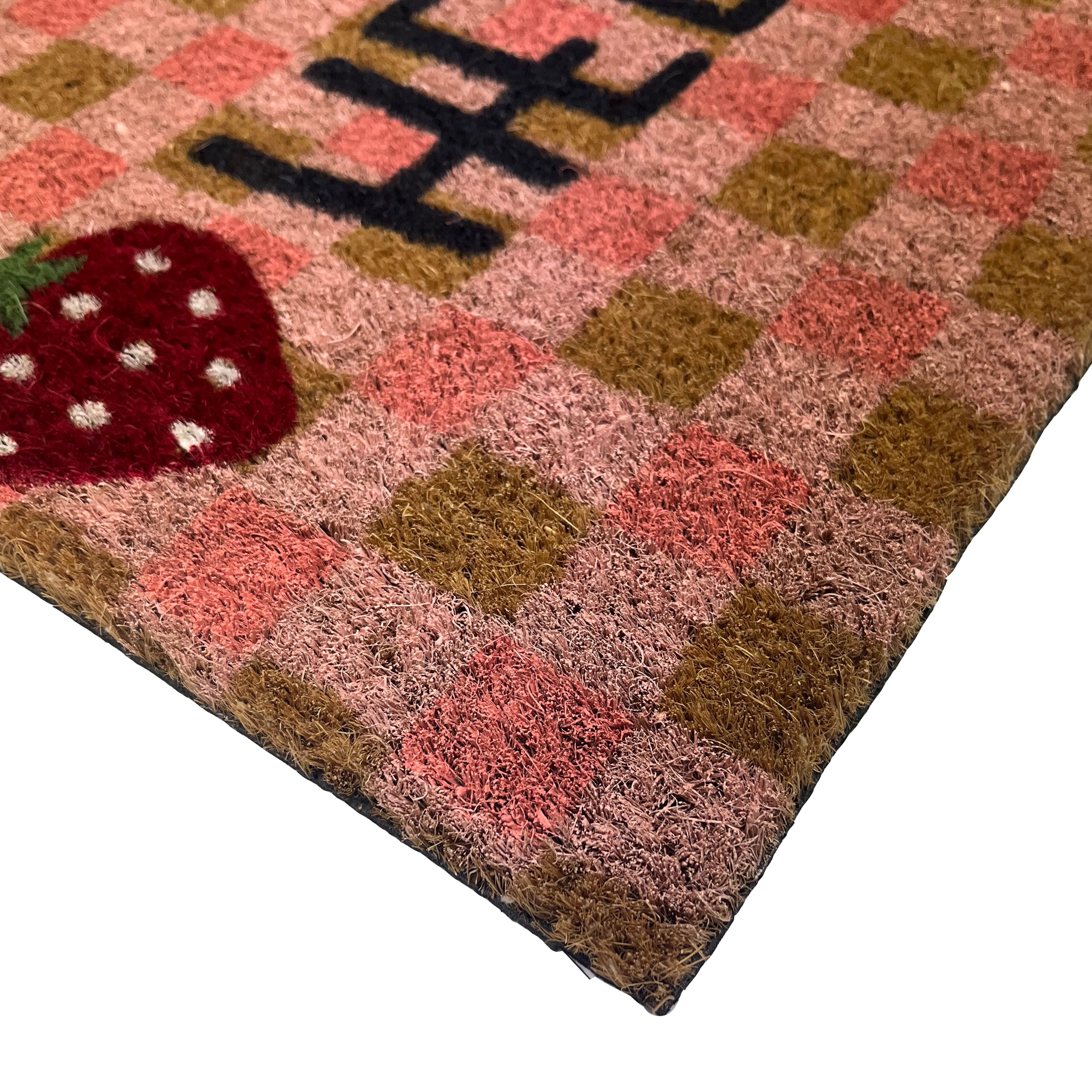 Natural & Pink Hello Strawberry Rectangular Door mat, 57cm x 40cm