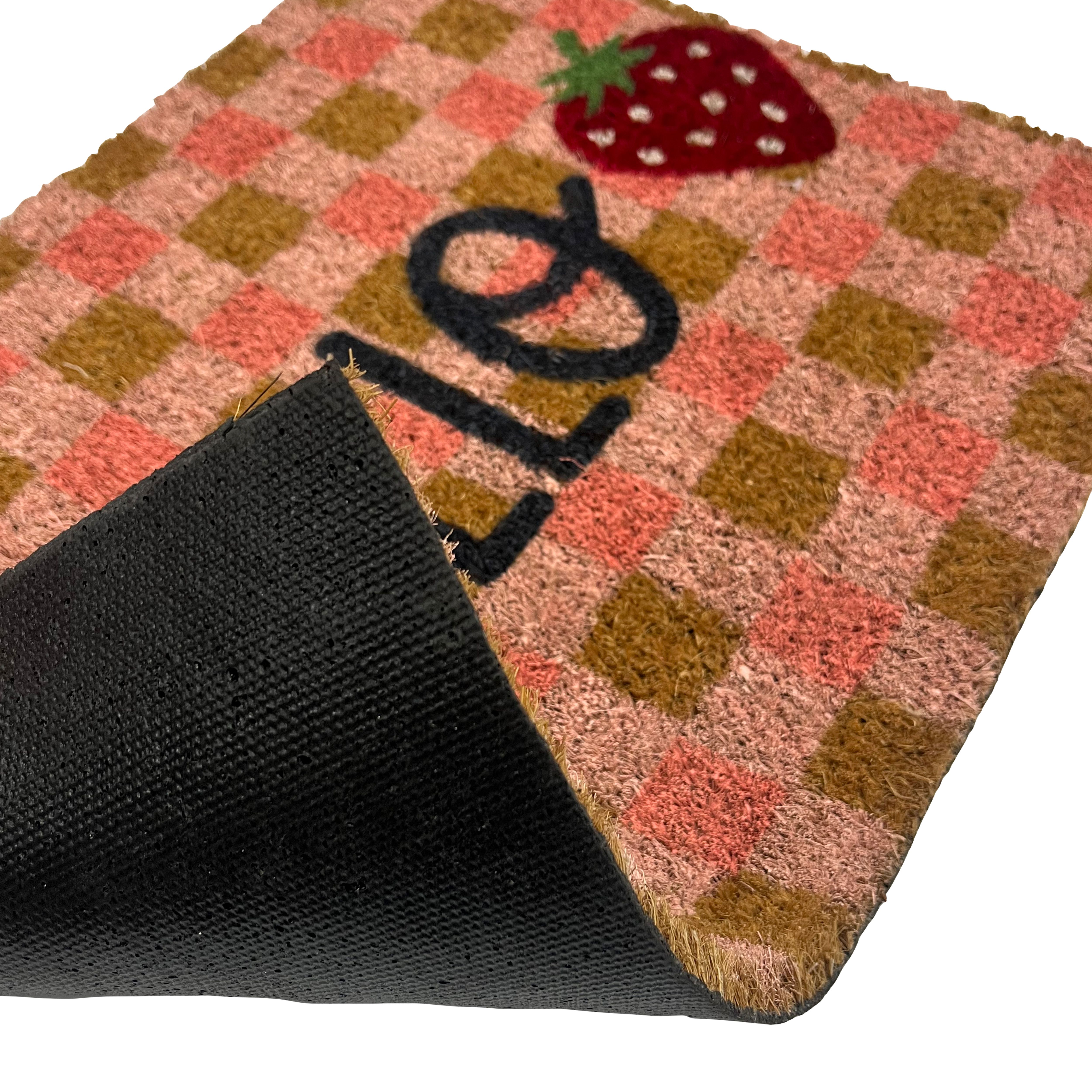 Natural & Pink Hello Strawberry Rectangular Door mat, 57cm x 40cm