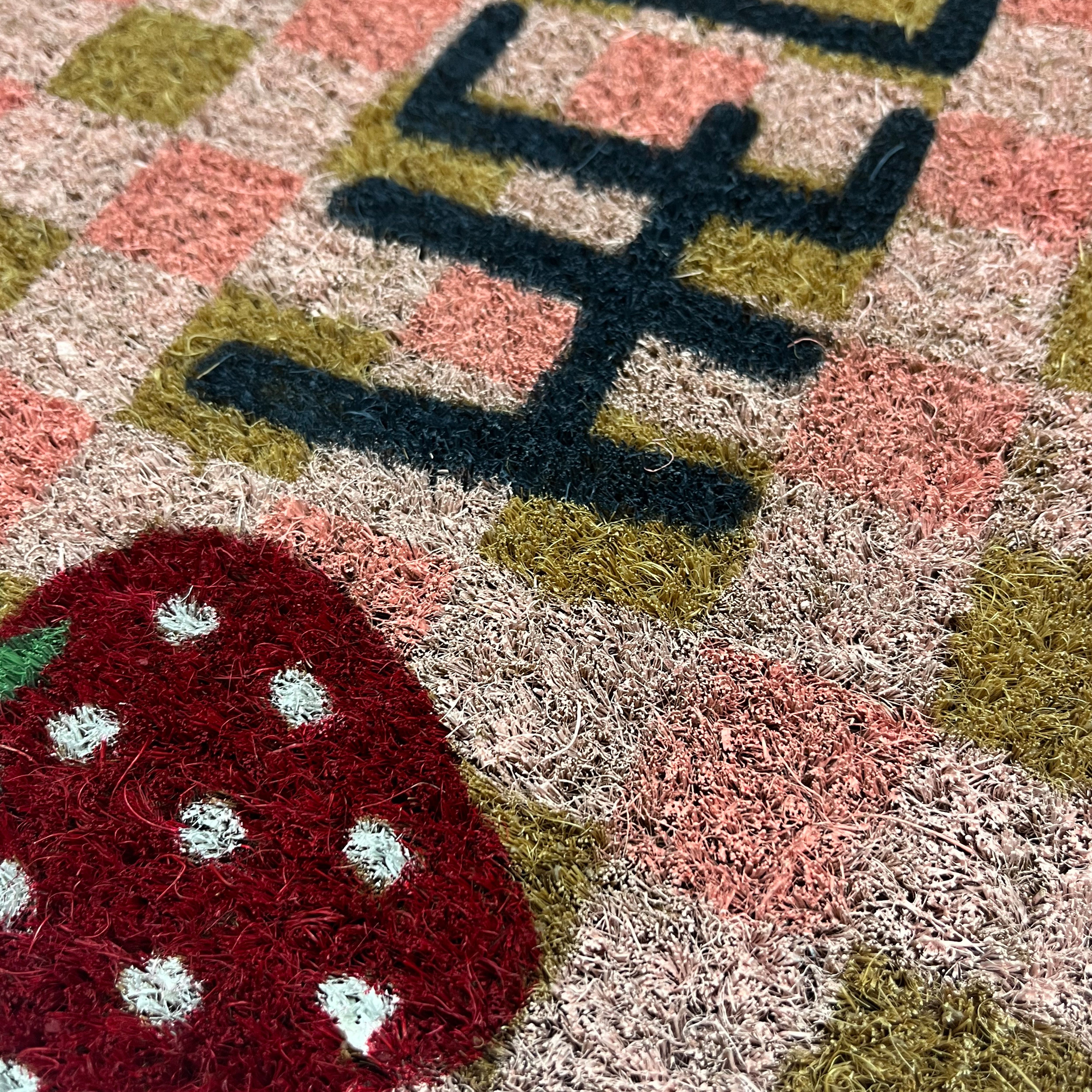 Natural & Pink Hello Strawberry Rectangular Door mat, 57cm x 40cm