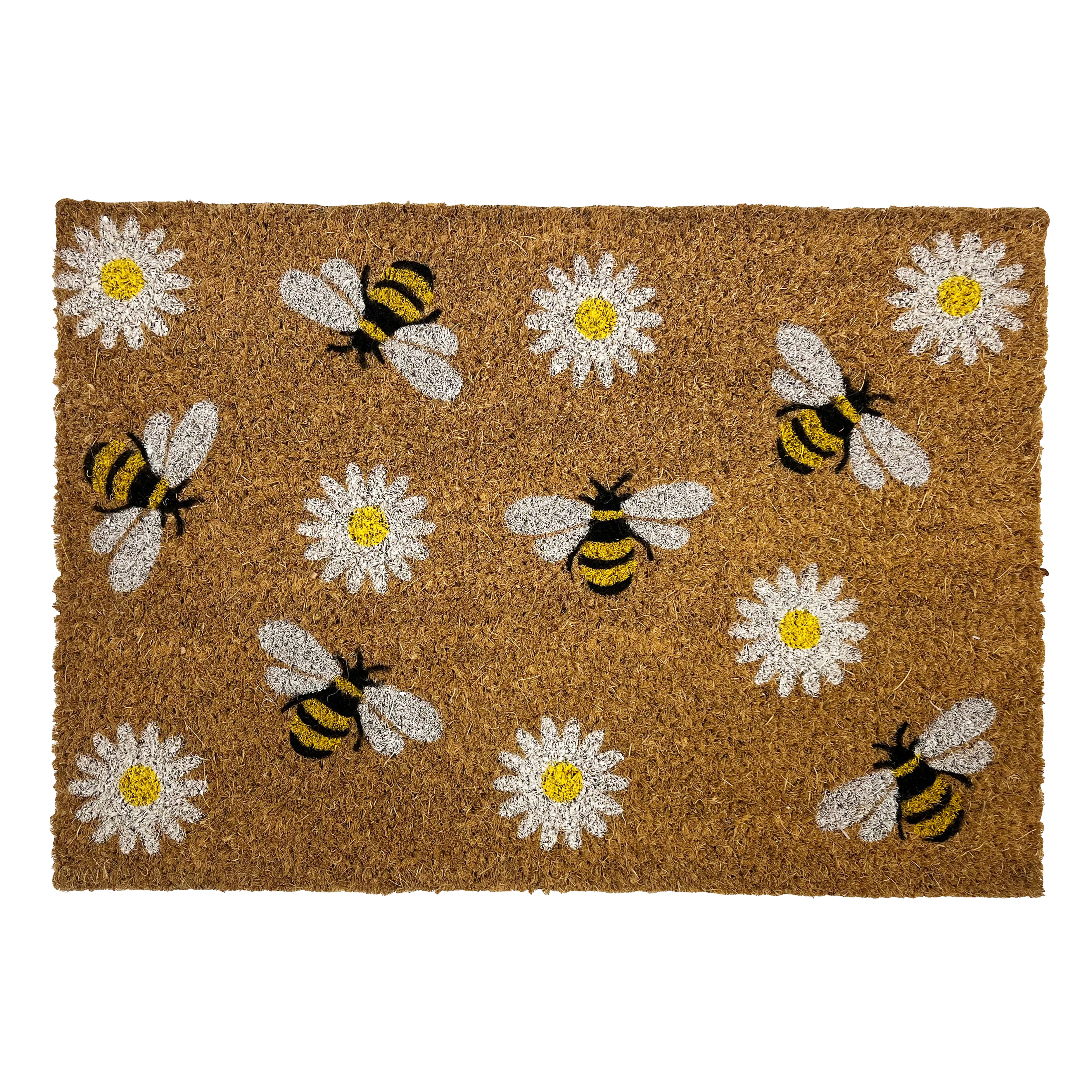 Natural & White Bee & Daisy Rectangular Door mat, 57cm x 40cm
