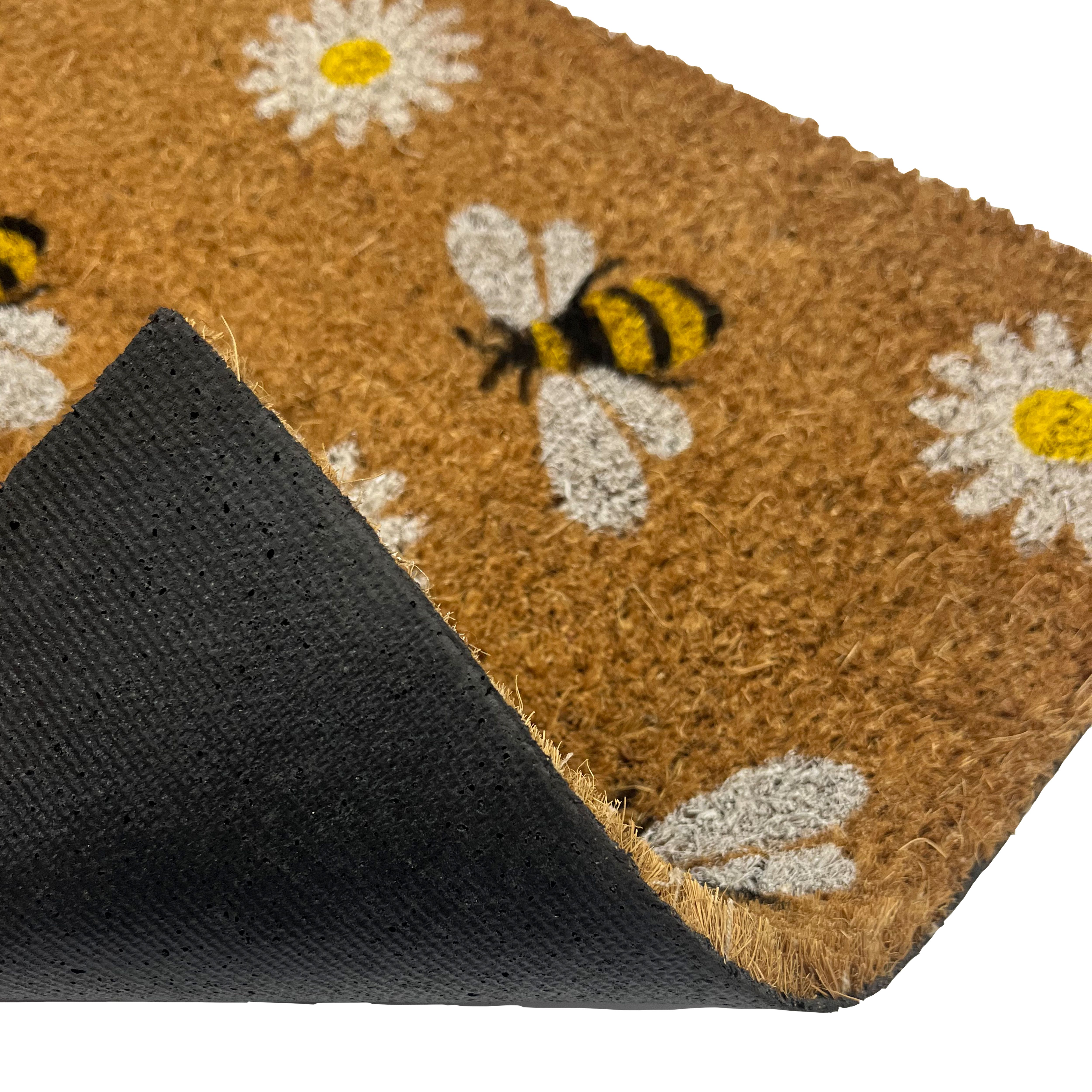 Natural & White Bee & Daisy Rectangular Door mat, 57cm x 40cm
