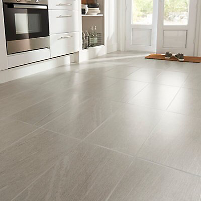Natural White Satin Stone Effect, Rectangle Tile Kitchen Floor