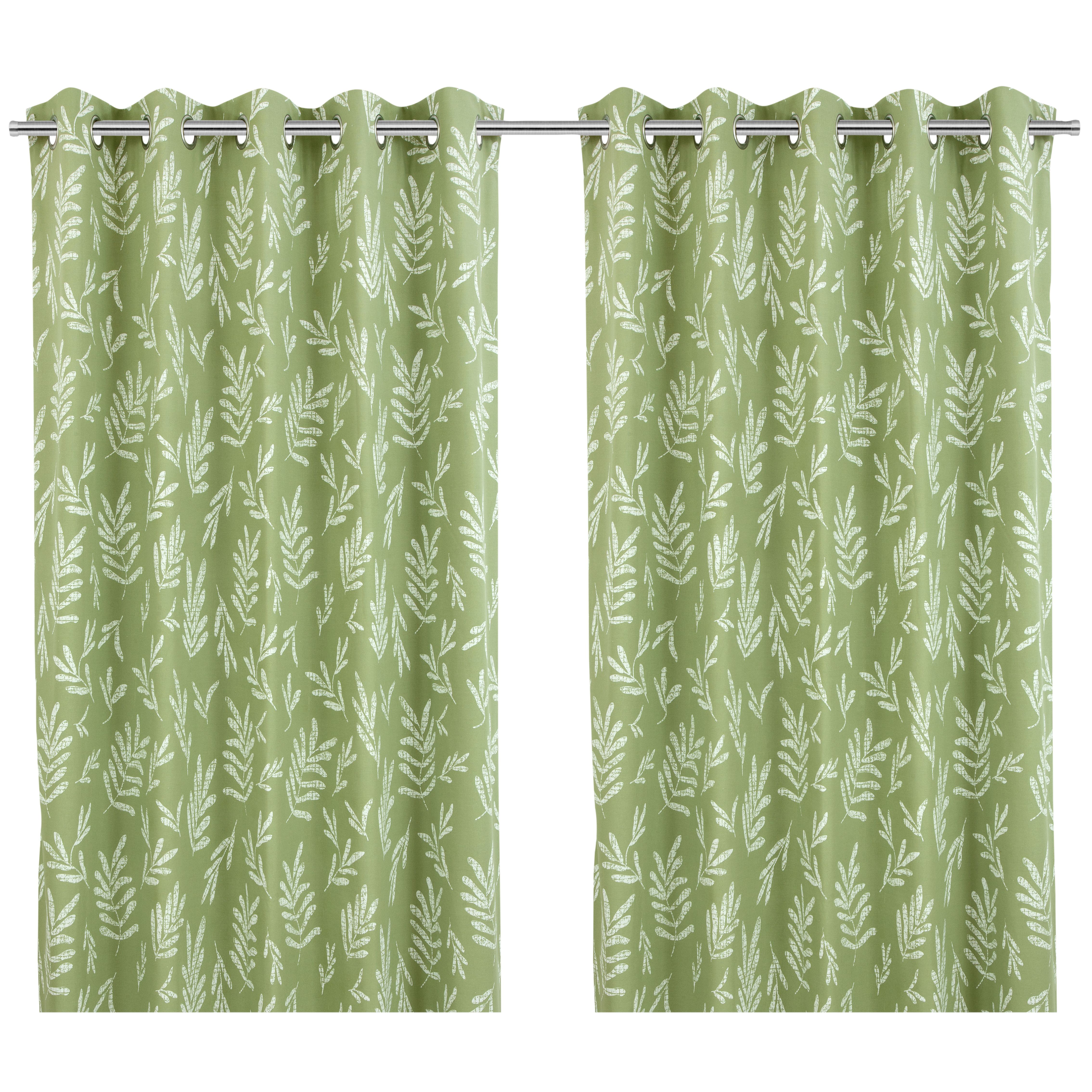 Nedin Light green Printed leaves Lined Eyelet Curtain (W)167cm (L)183cm, Pair