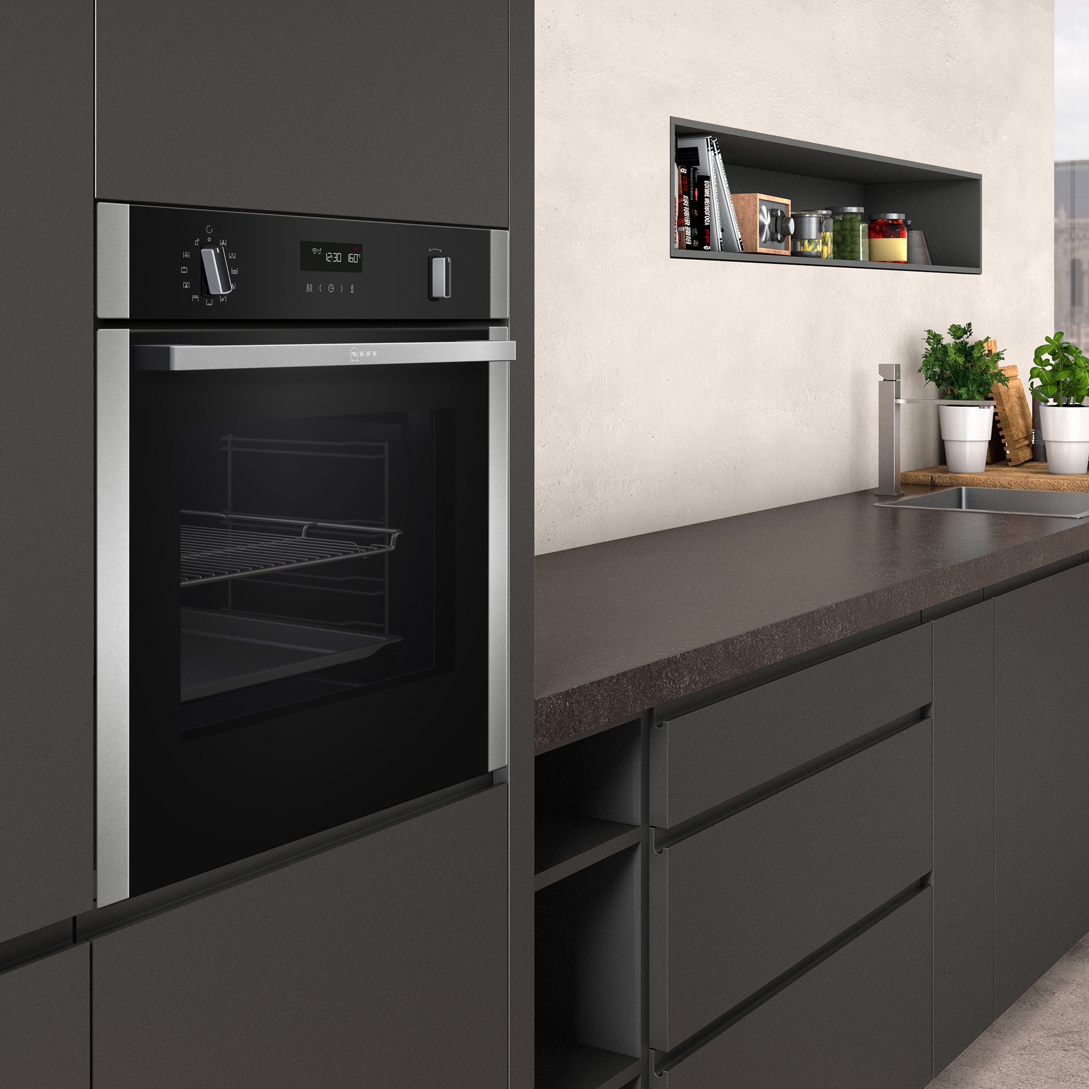 Neff B6ACH7HH0B Built-in Single electric multifunction Oven - Black stainless steel effect