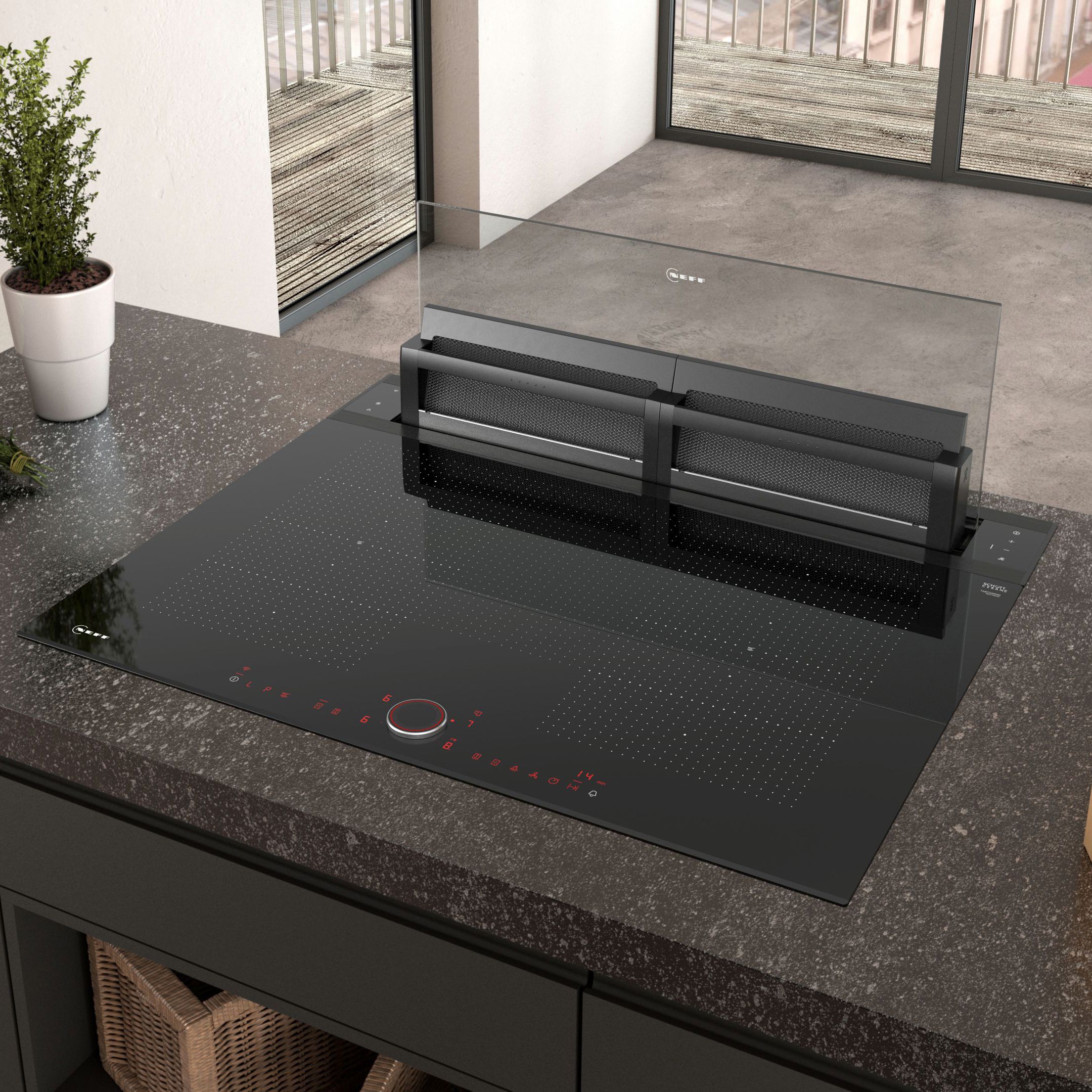 NEFF N90 I88WMM1S7B Glass & steel Downdraft Cooker hood (W)80.2cm - Black