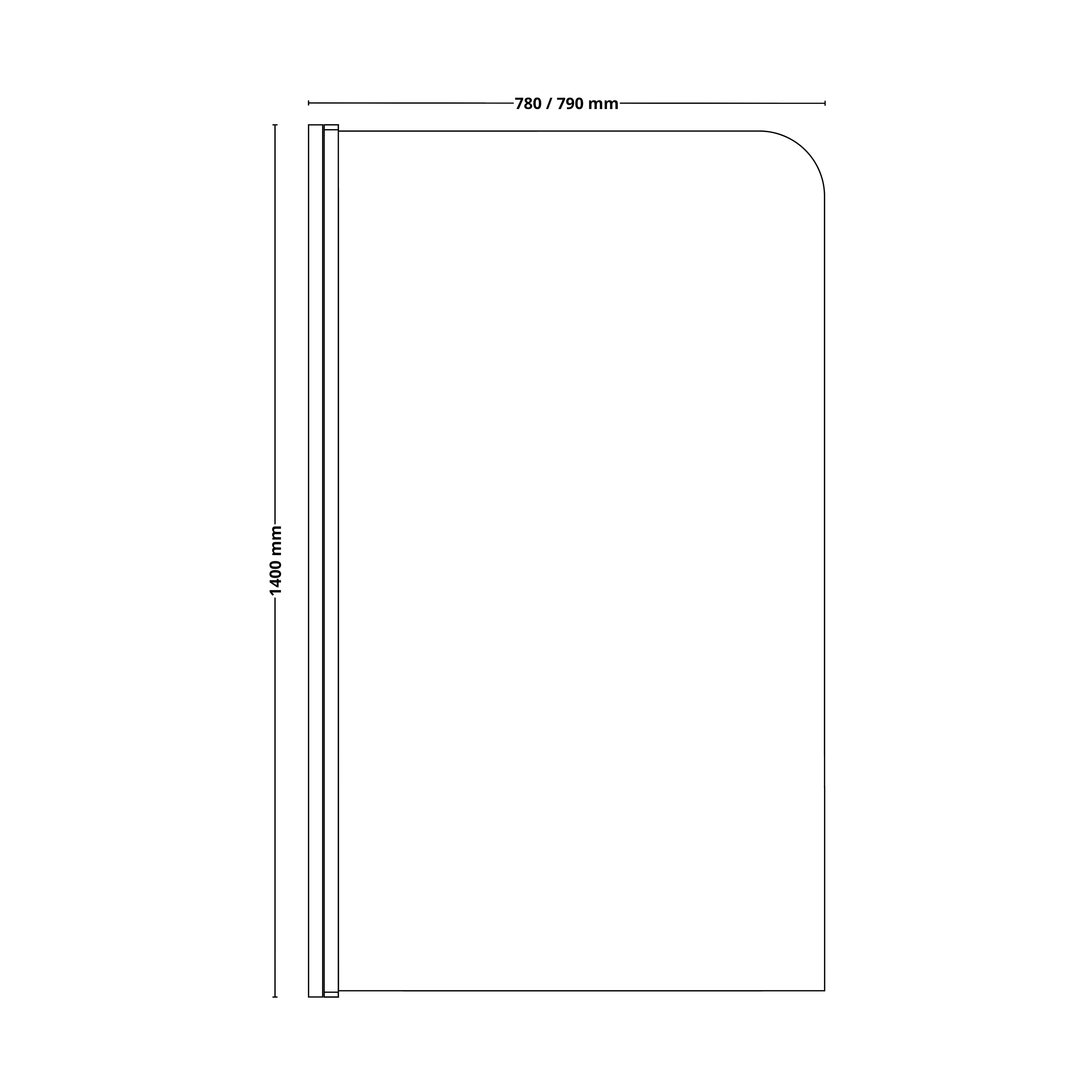 Neo Corner curved Clear glass Chrome effect frame Bath screen, (W) 780mm (H) 1400mm