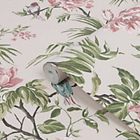 Next Birds & blooms Mauve Floral Smooth Wallpaper Sample