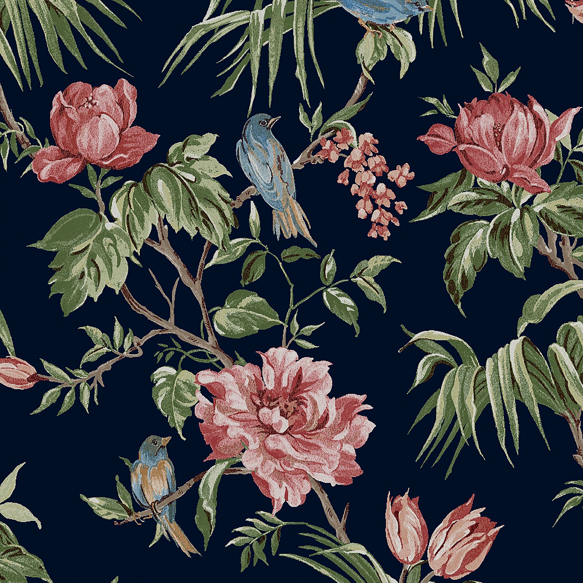 Next Birds & blooms Navy Floral Smooth Wallpaper