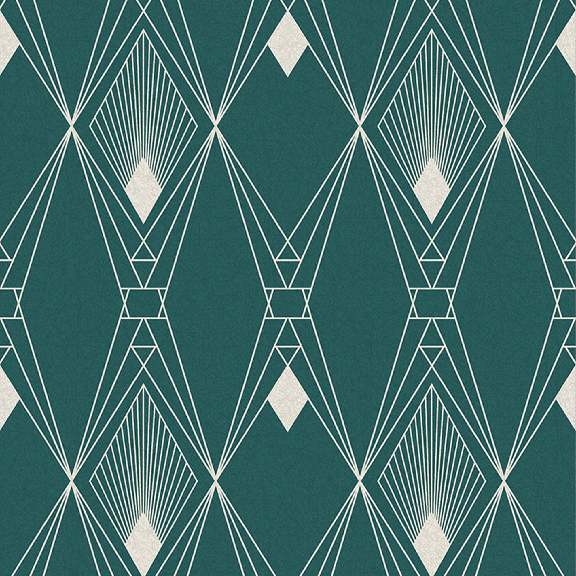 Next Deco geometric Teal Metallic effect Smooth Wallpaper
