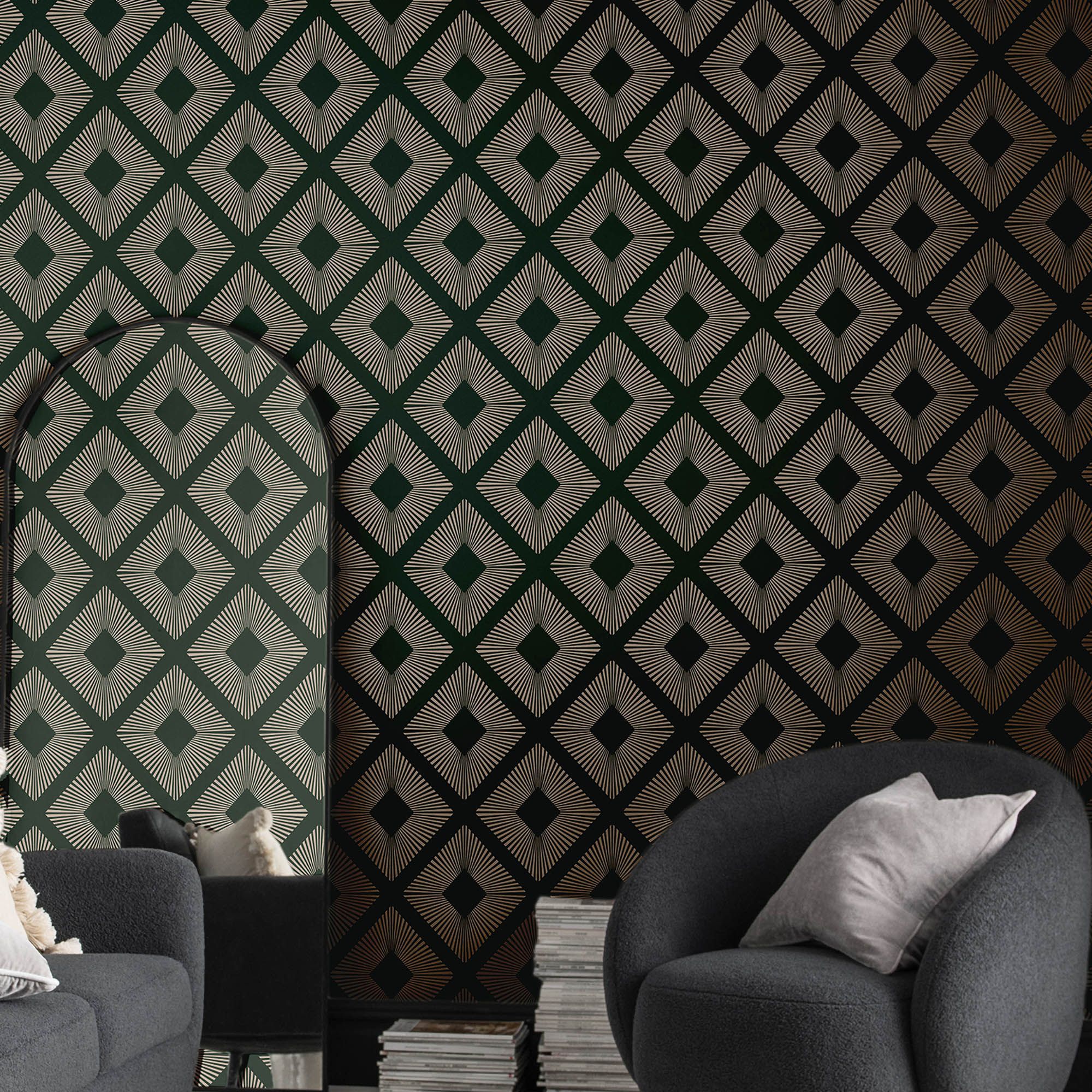 Next Deco Triangle Emerald Smooth Wallpaper