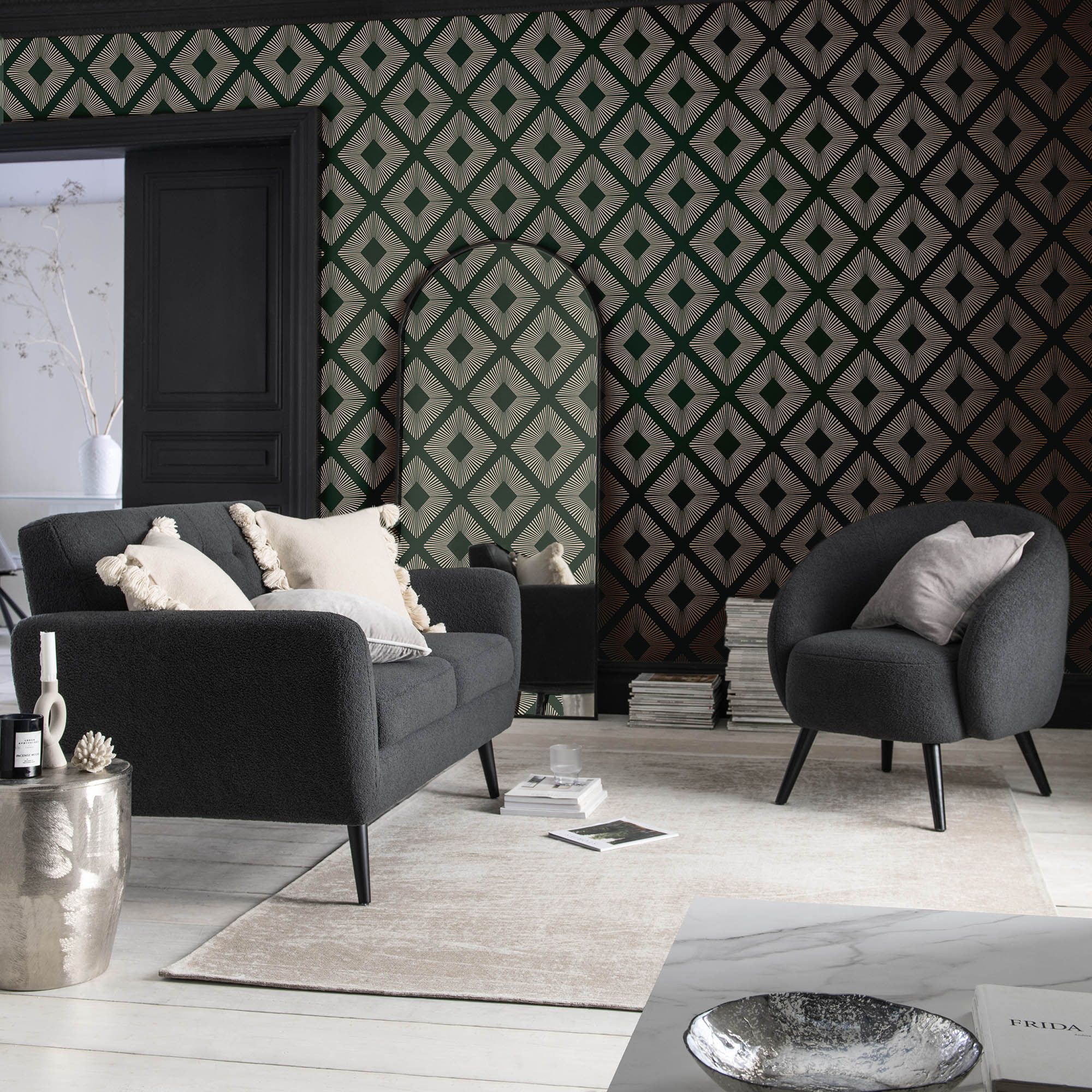 Next Deco Triangle Emerald Smooth Wallpaper