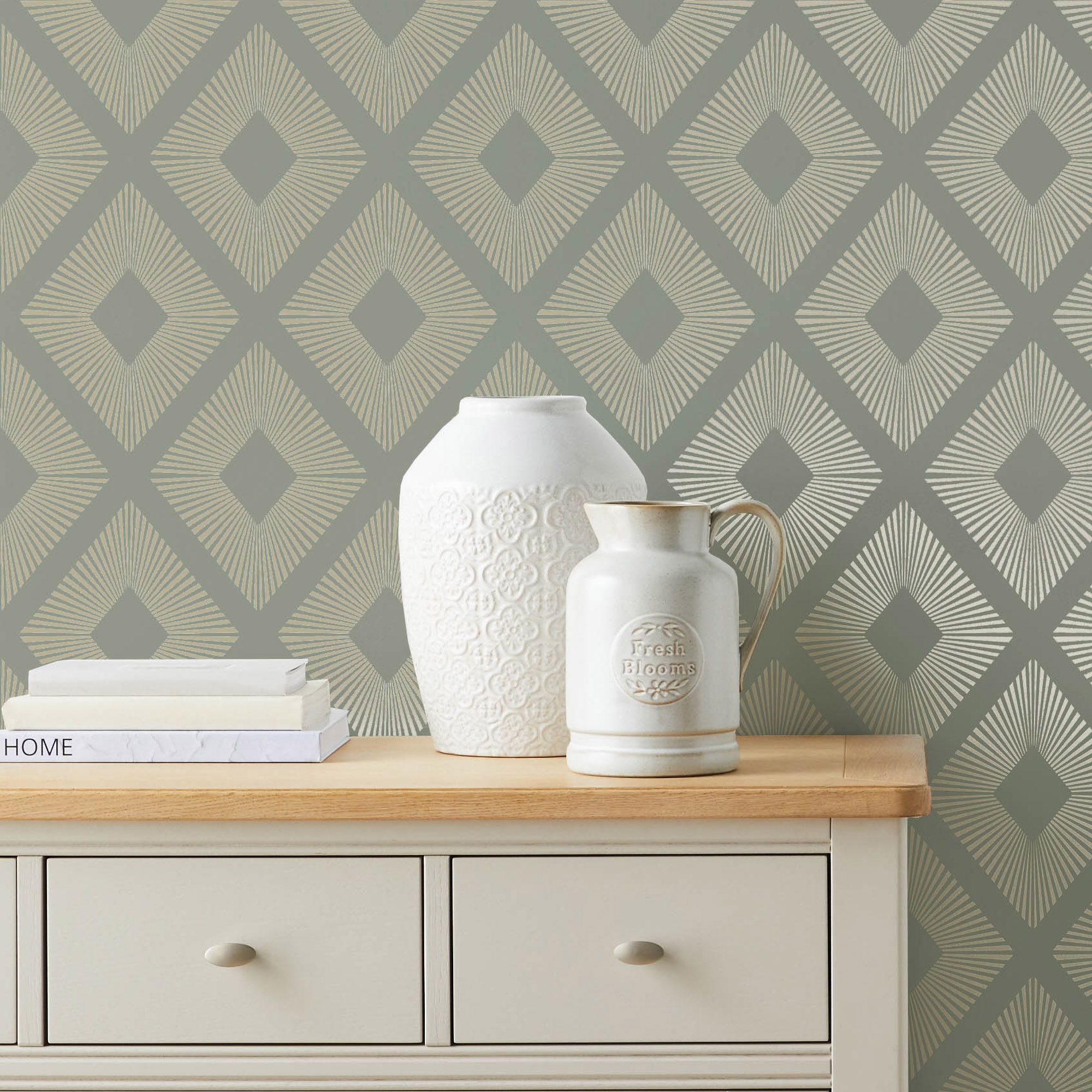 Next Deco Triangle Sage Smooth Wallpaper