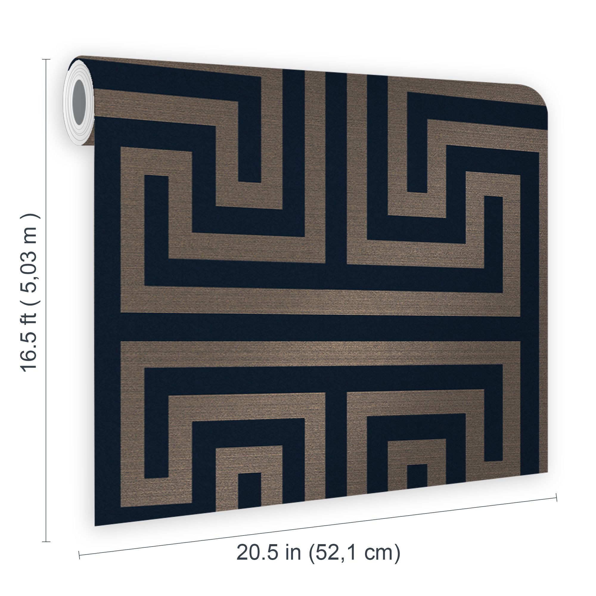 Next Greek key Navy Metallic effect Patterned Smooth Wallpaper