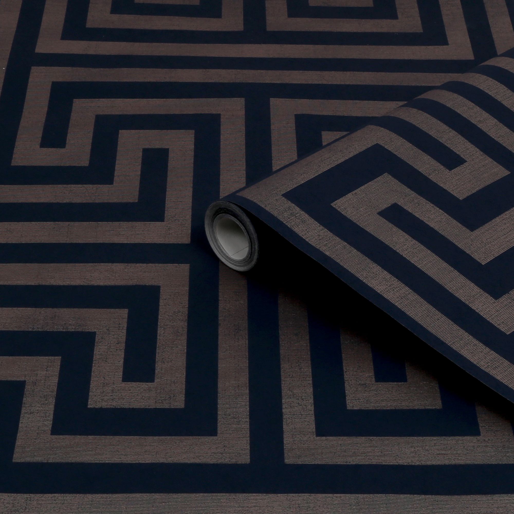 Next Greek key Navy Metallic effect Patterned Smooth Wallpaper
