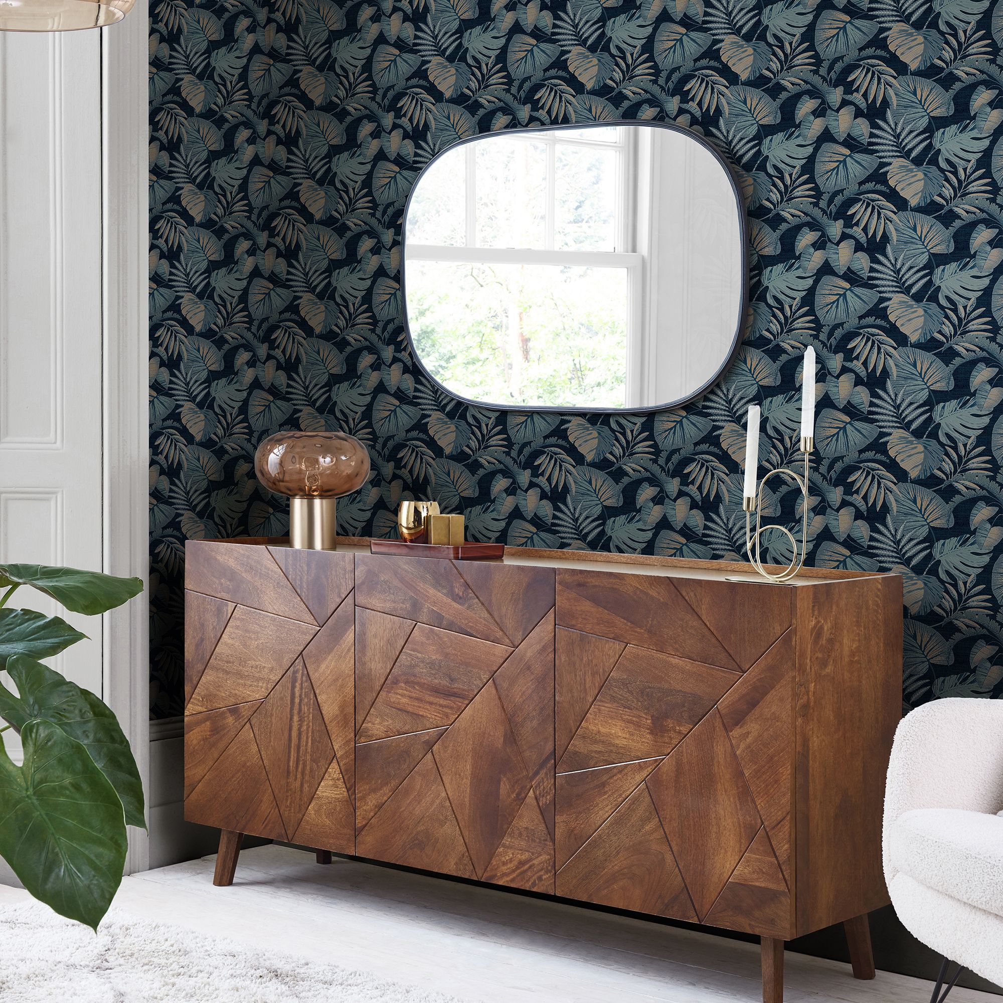 Next Jungle leaves Navy Smooth Wallpaper